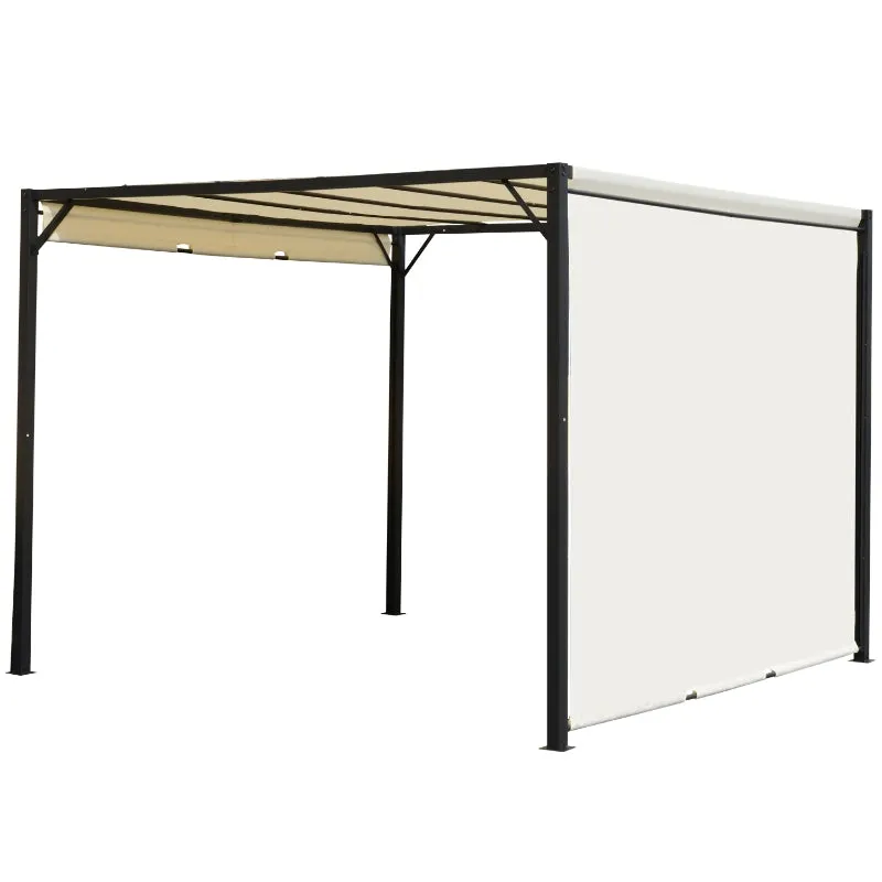 10' x 10' Steel Pergola with Retractable Canopy - Cream White