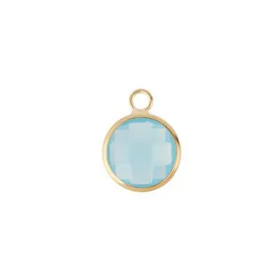 10mm Round Aqua Faceted Glass Charm with Gold Plating