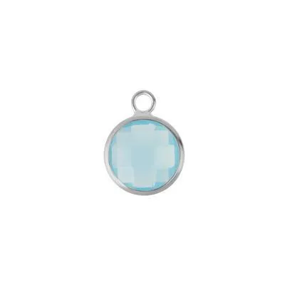 10mm Round Aqua Faceted Glass Charm with Silver Plating