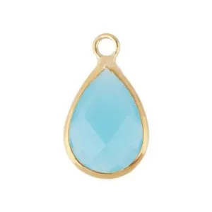 10x14mm Oval Aqua Faceted Glass Charm with Gold Plating