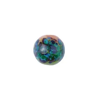 12mm Peach and Lime with Blue Dotty Swirl Round Lampwork Beads (5 Pieces)