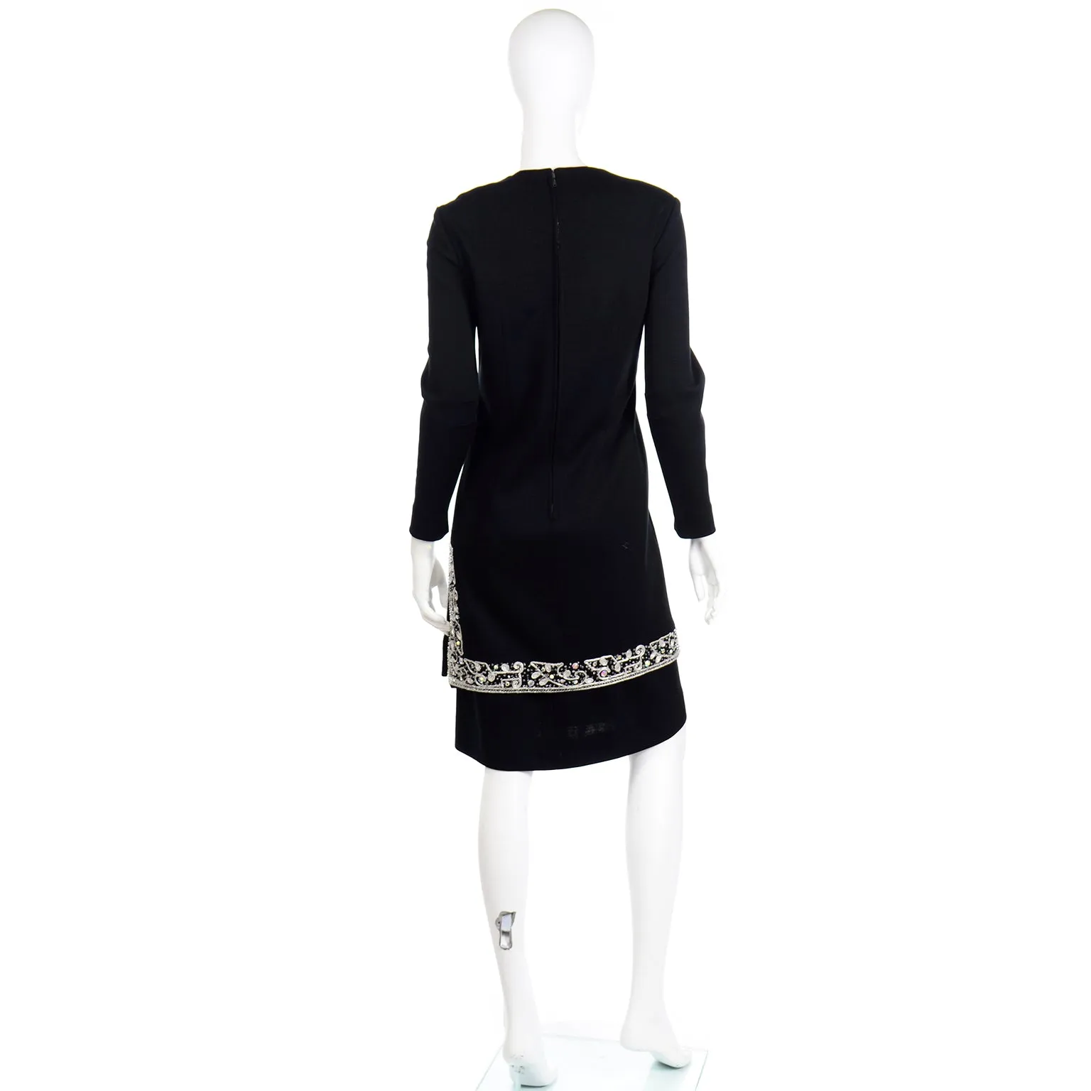 1960s Vintage Marion McCoy Beaded Rhinestone Black Tunic Dress