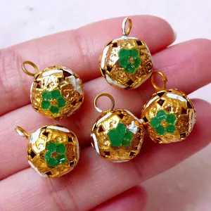 3D Bell Enamel Charms (5pcs / 12mm x 16mm / Green, White & Gold) Jewelry Keychain Key Fob Wine Glass Handbag Clutch Pouch Charm DIY CHM1527