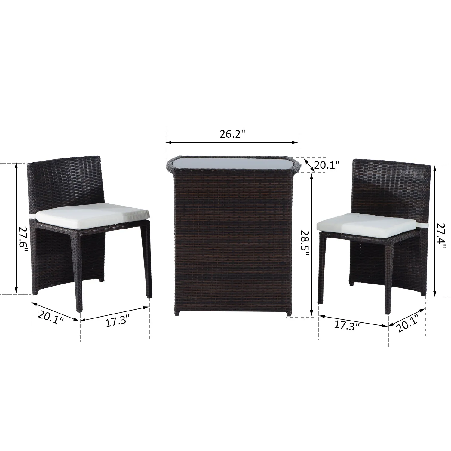 3pc Outdoor Wicker Patio Garden Dinette Set