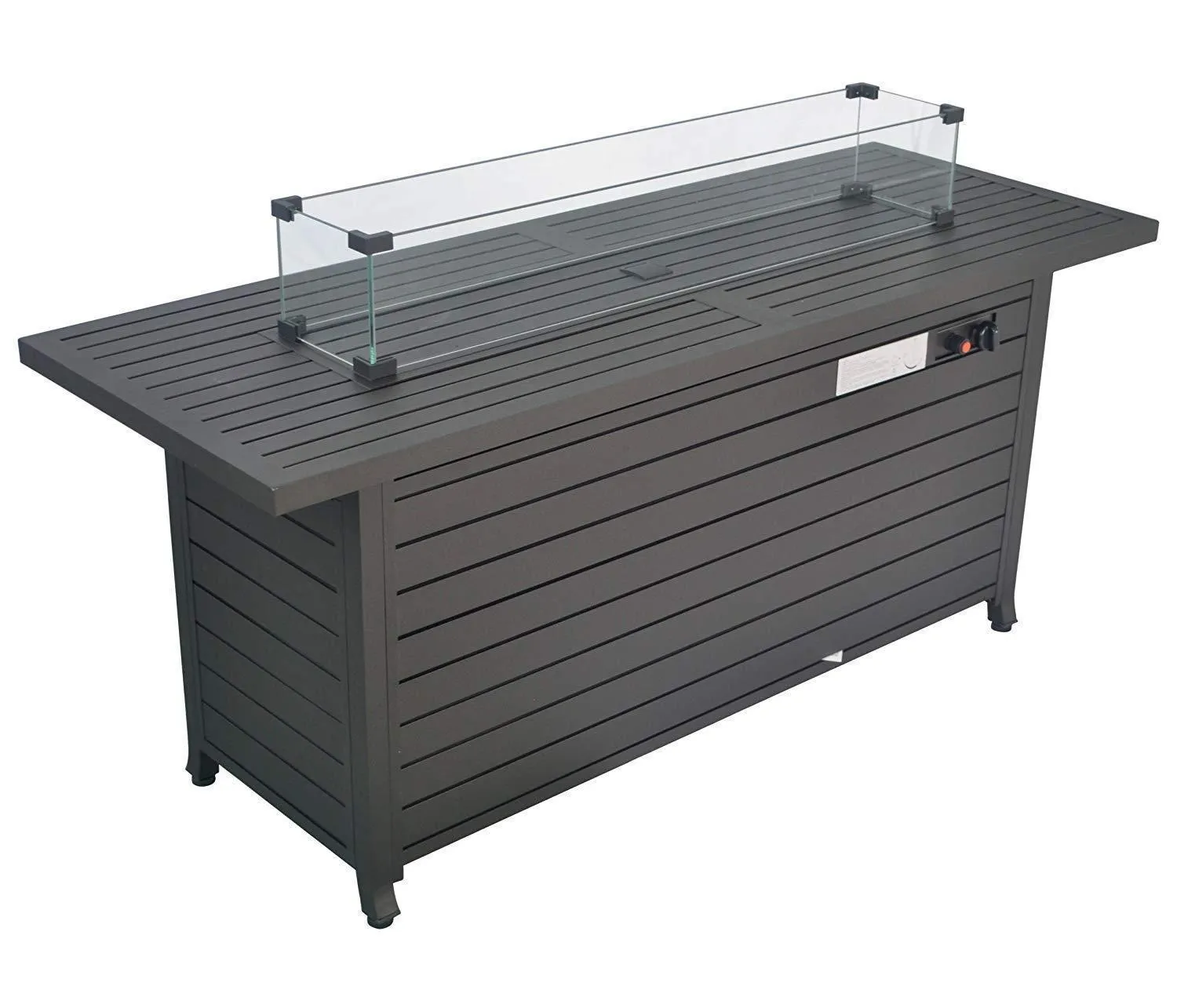 57" Rectangular Propane Fire Pit Table, 50,000 BTU with Lid & Wind Guard, ETL Certified.