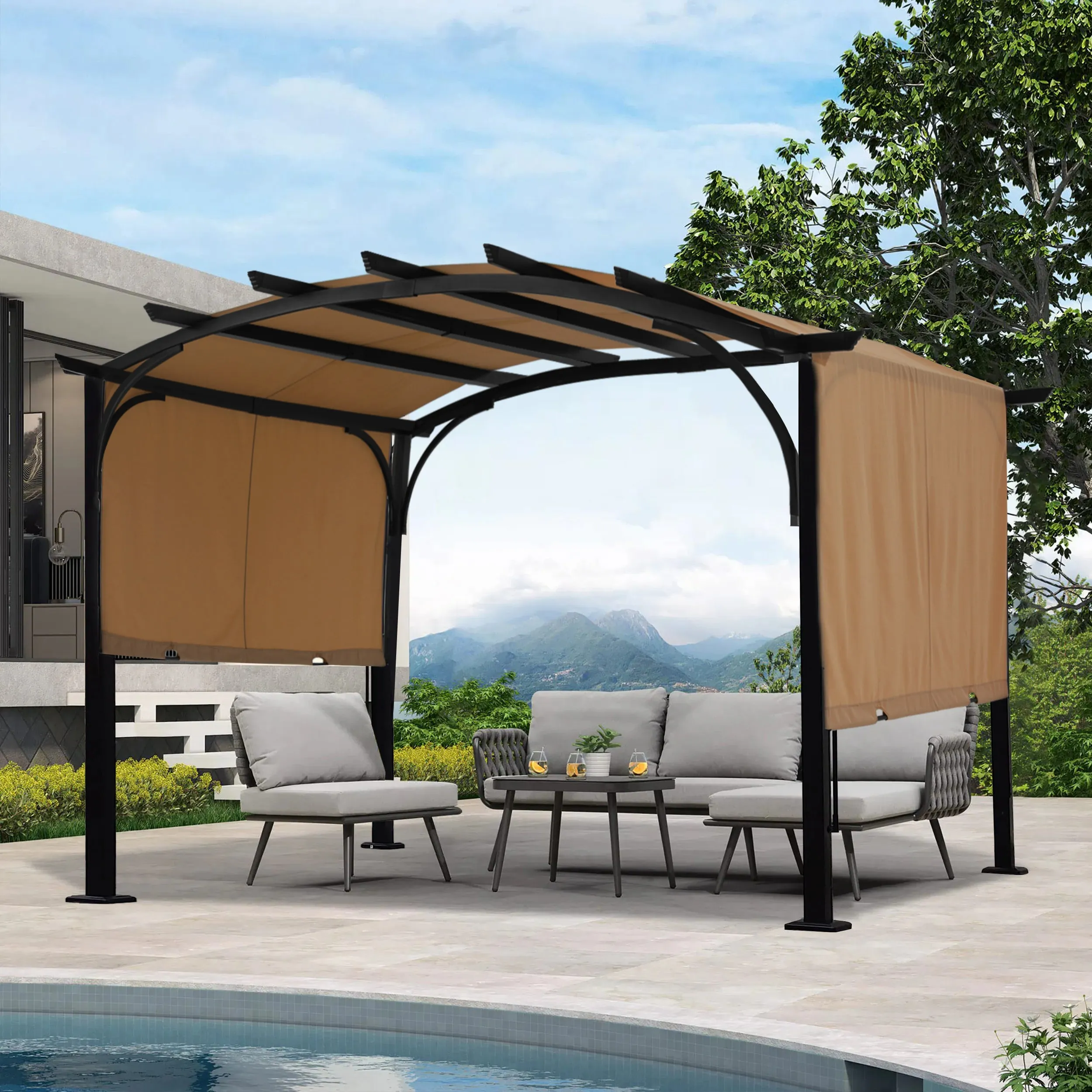 ABCCANOPY Arched 10x10/10x12 Patio Gazebo with Retractable Sun Shade