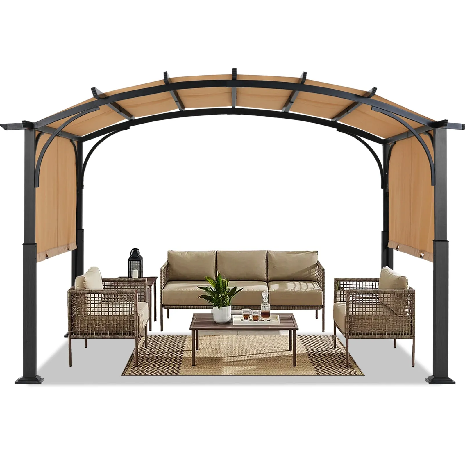 ABCCANOPY Arched 10x10/10x12 Patio Gazebo with Retractable Sun Shade