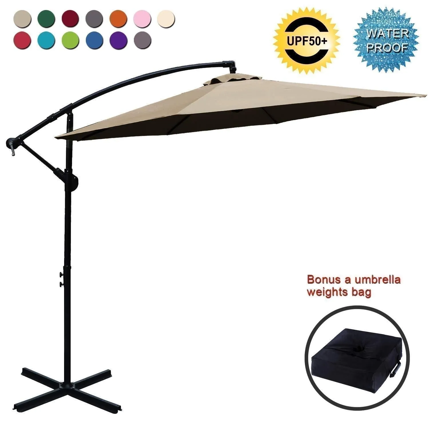 ABCCANOPY Market Hanging 9/10FT Patio Outdoor Umbrellas with Crank & Cross Base