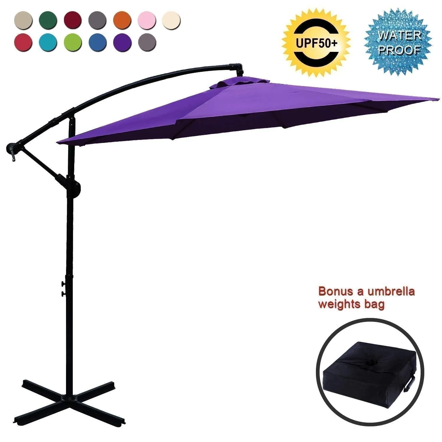 ABCCANOPY Market Hanging 9/10FT Patio Outdoor Umbrellas with Crank & Cross Base