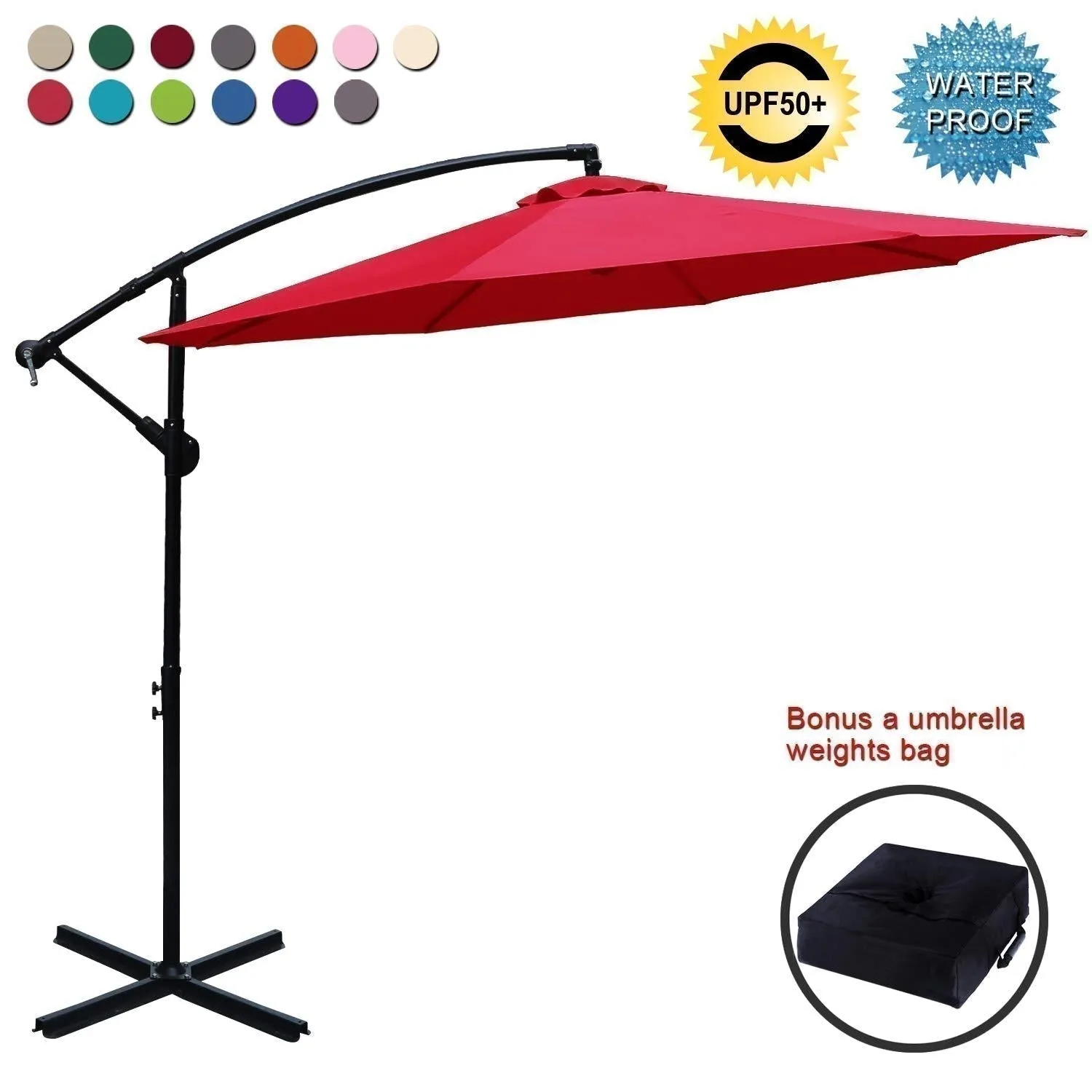 ABCCANOPY Market Hanging 9/10FT Patio Outdoor Umbrellas with Crank & Cross Base