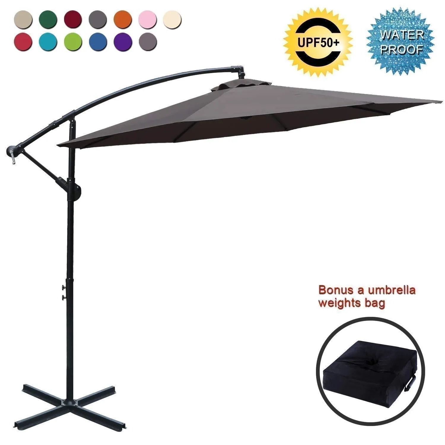 ABCCANOPY Market Hanging 9/10FT Patio Outdoor Umbrellas with Crank & Cross Base