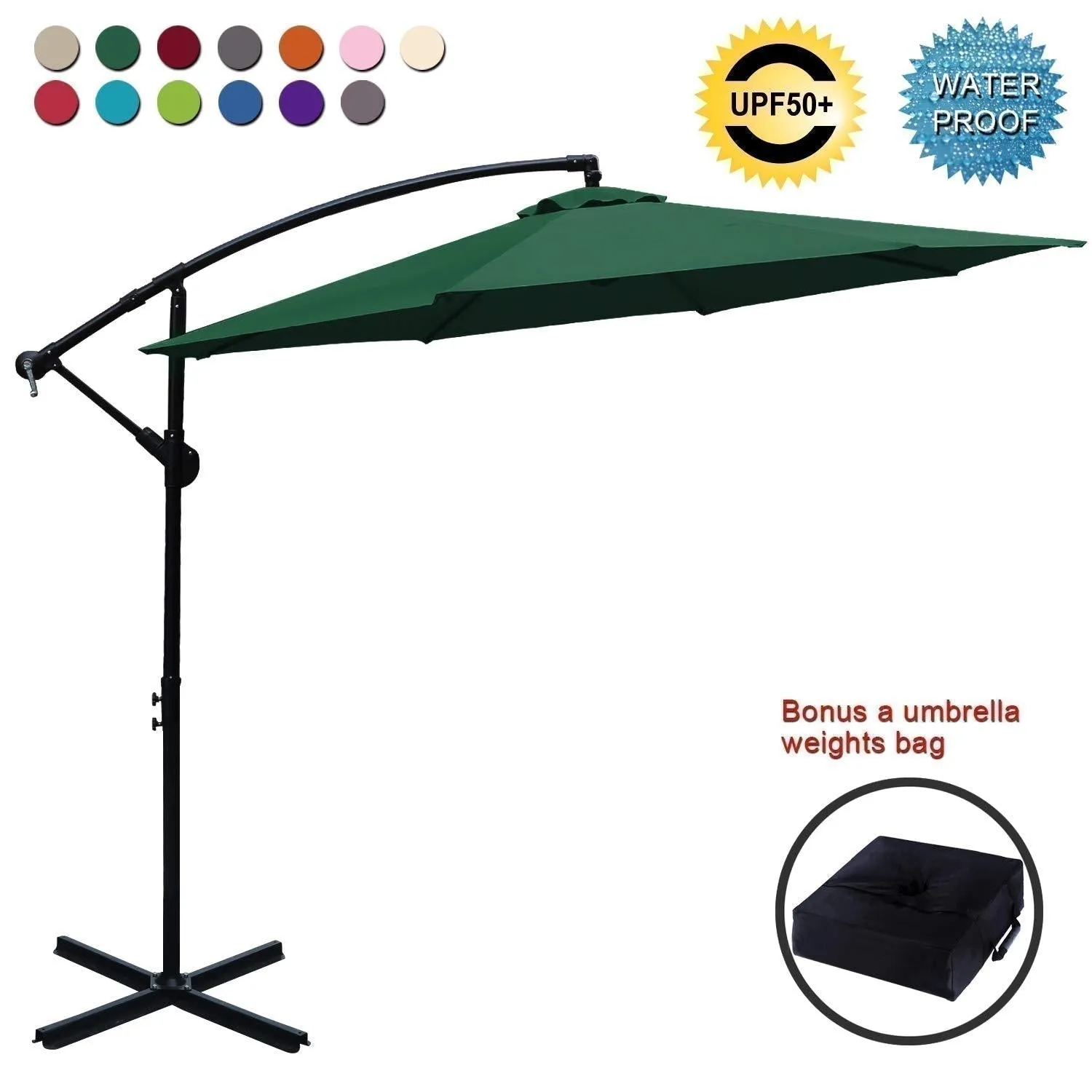 ABCCANOPY Market Hanging 9/10FT Patio Outdoor Umbrellas with Crank & Cross Base