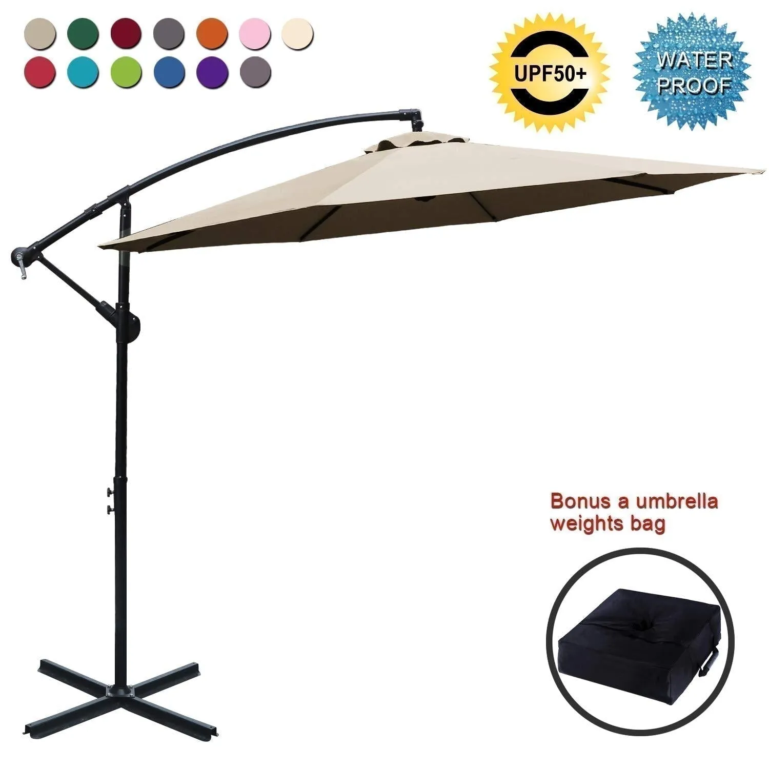 ABCCANOPY Market Hanging 9/10FT Patio Outdoor Umbrellas with Crank & Cross Base