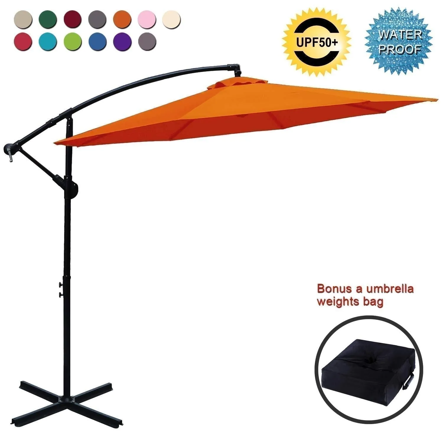 ABCCANOPY Market Hanging 9/10FT Patio Outdoor Umbrellas with Crank & Cross Base