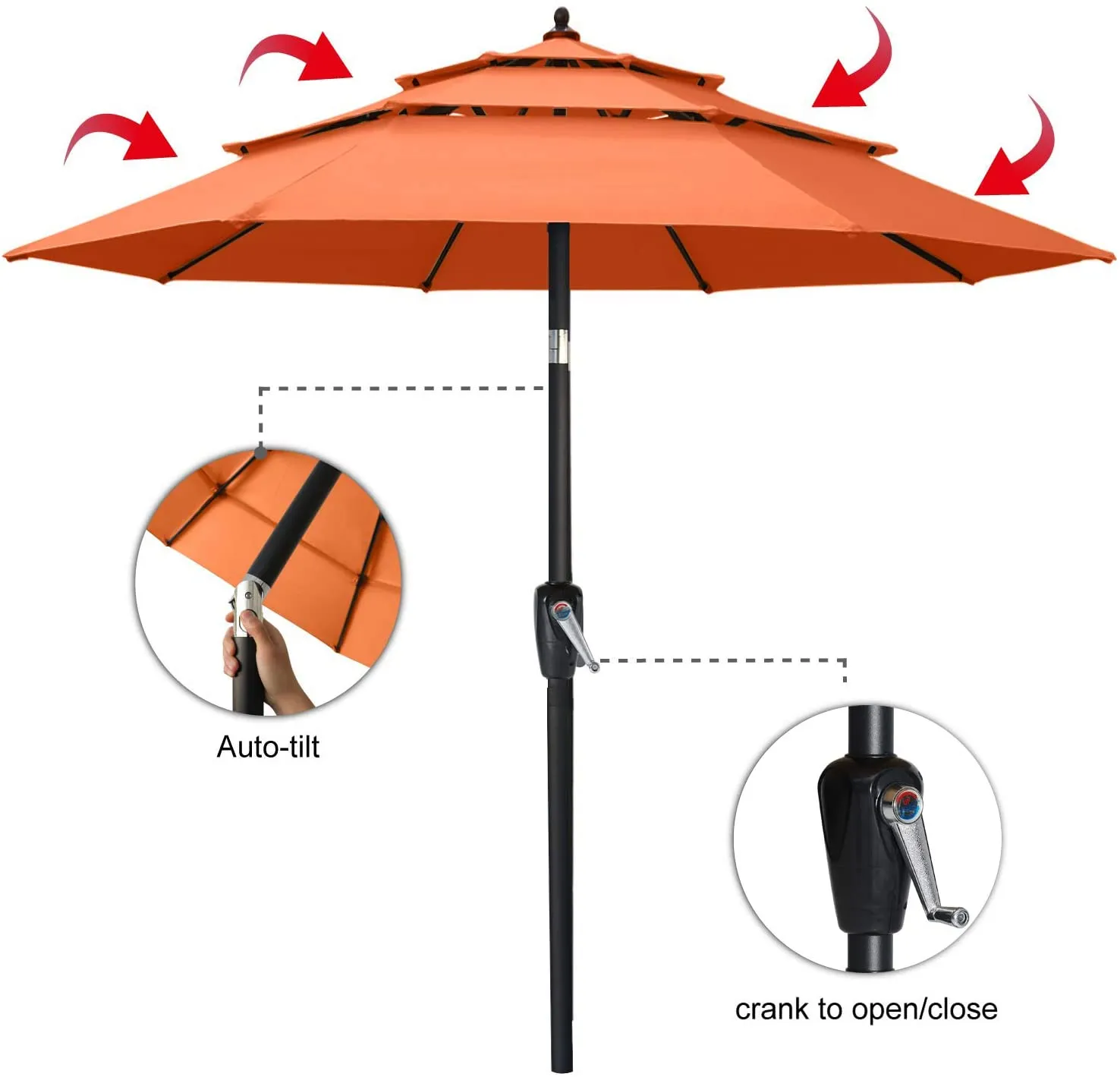 ABCCANOPY Outdoor 3 Tiers Patio UV Umbrella 9/10/11FT Table Umbrella