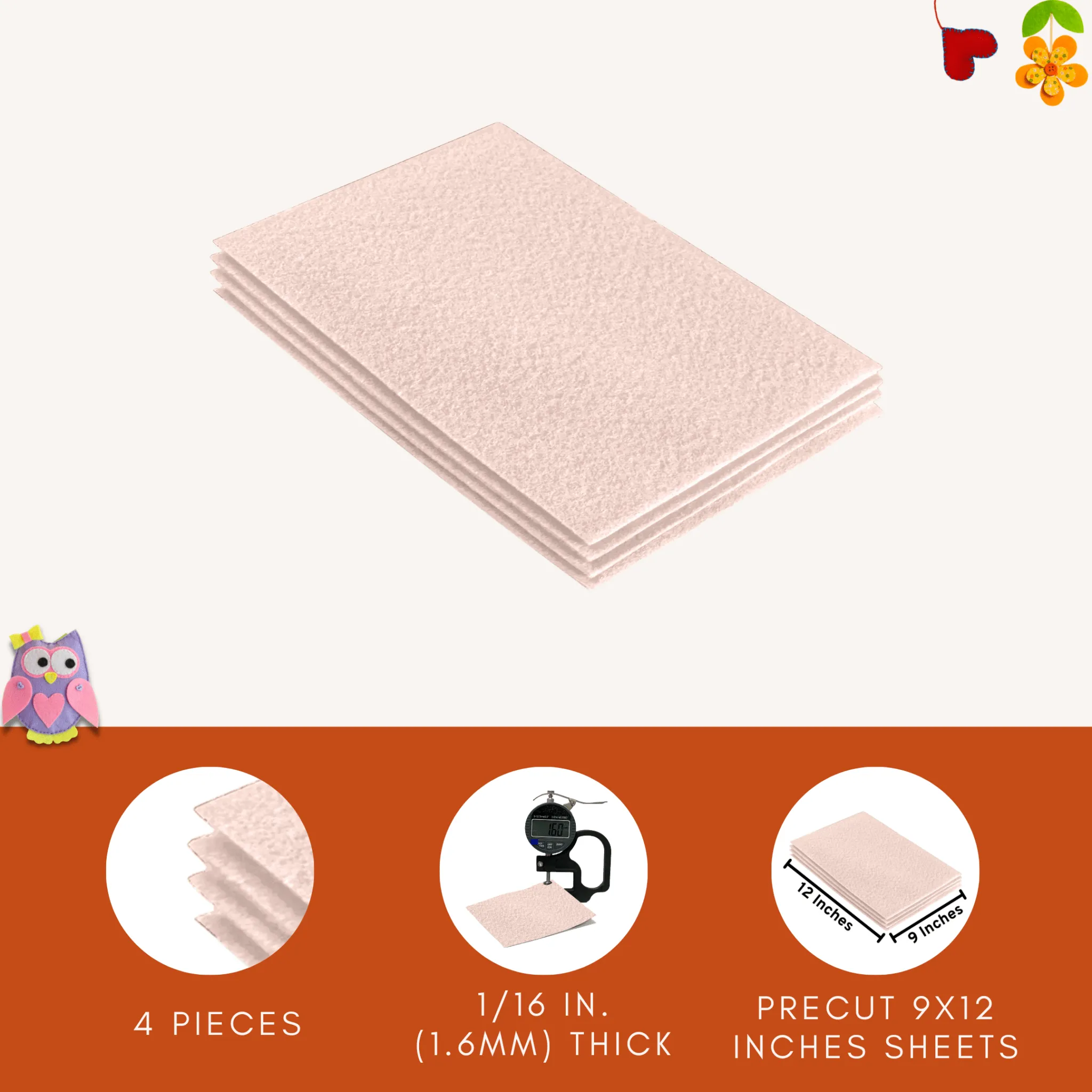 Acrylic Felt 9"X12" Sheet Packs | Ivory