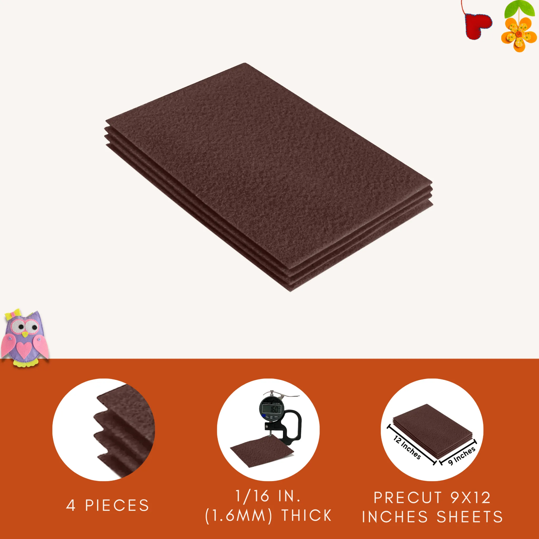 Acrylic Felt 9"X12" Sheet Packs | Light Brown