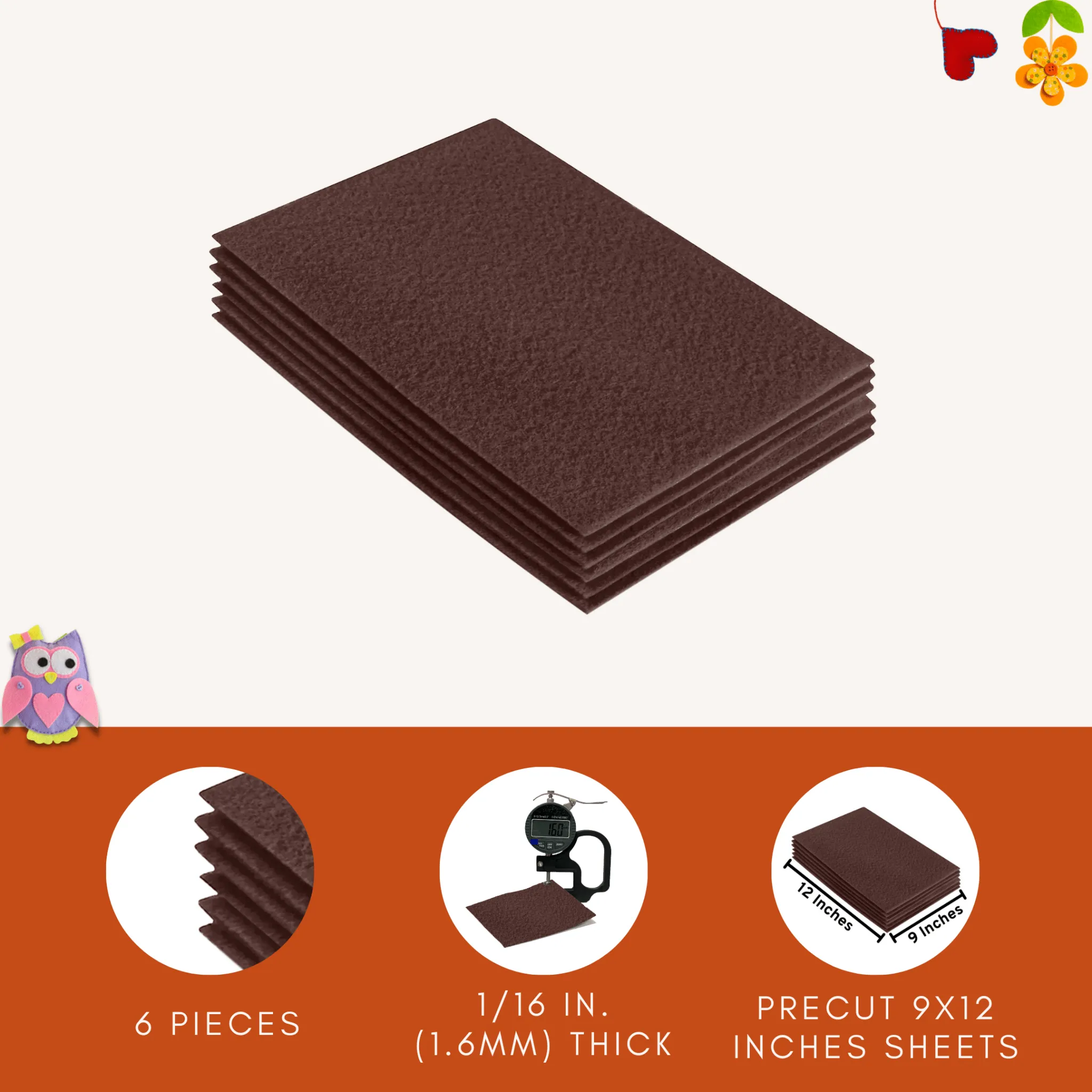 Acrylic Felt 9"X12" Sheet Packs | Light Brown