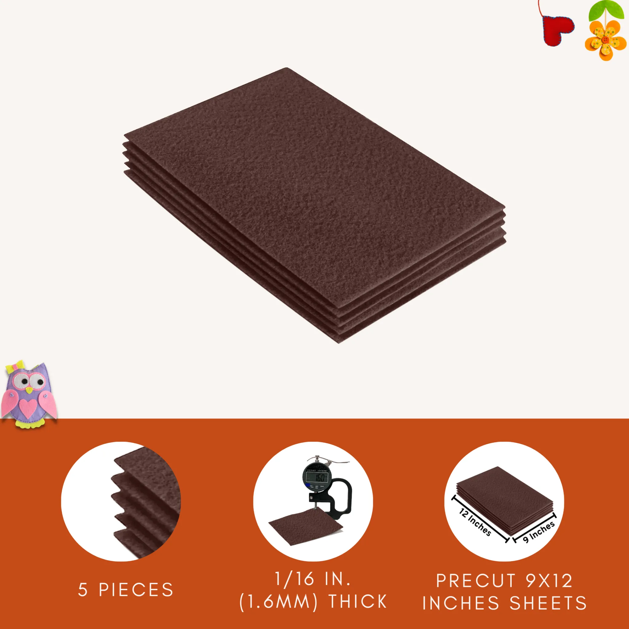 Acrylic Felt 9"X12" Sheet Packs | Light Brown