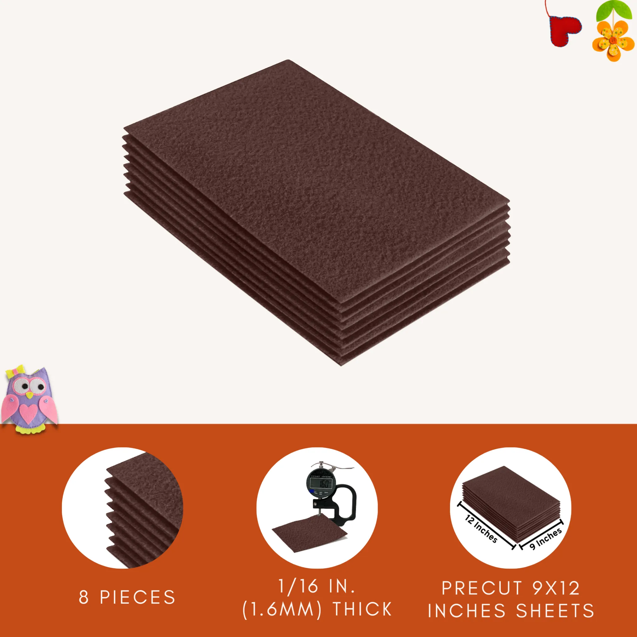 Acrylic Felt 9"X12" Sheet Packs | Light Brown