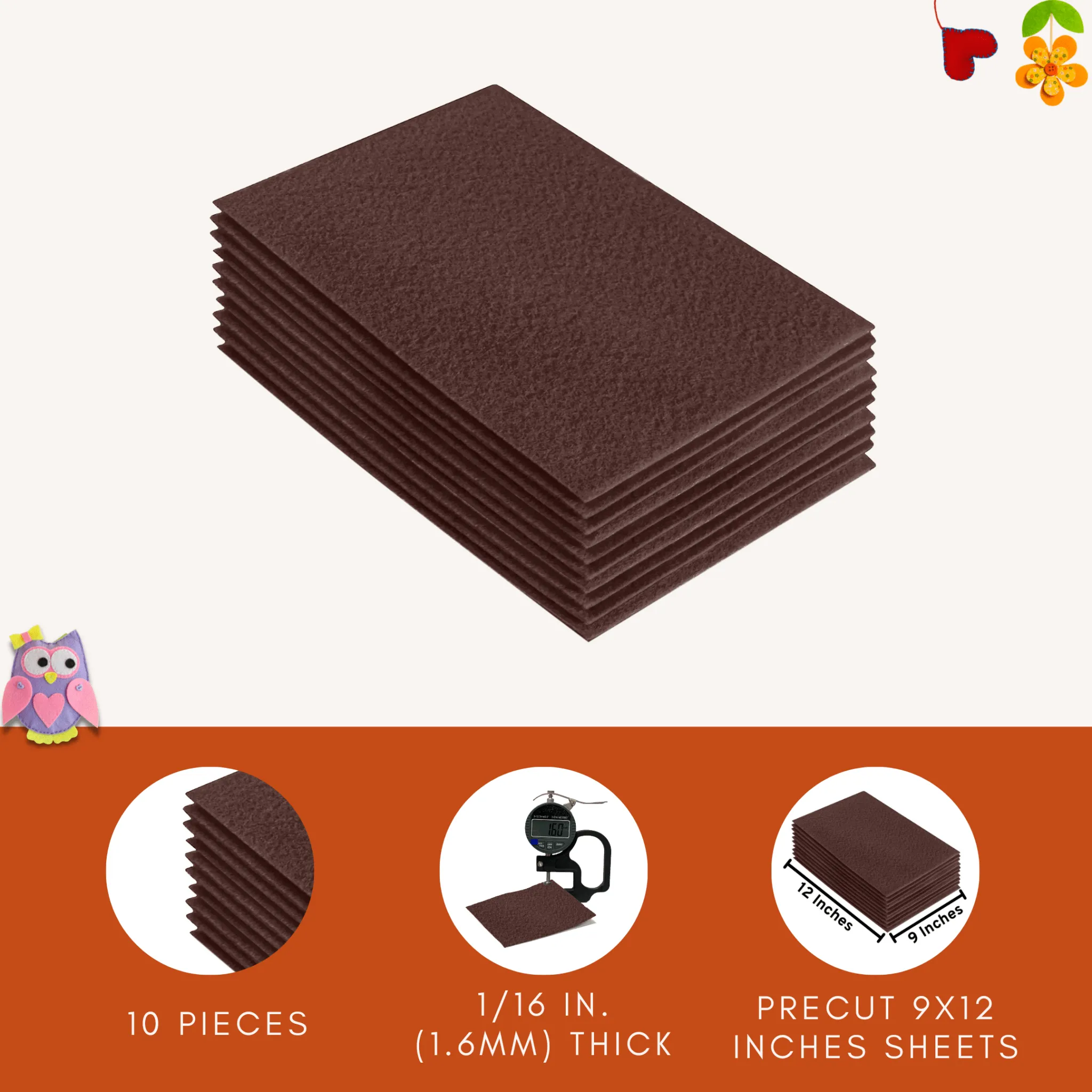 Acrylic Felt 9"X12" Sheet Packs | Light Brown