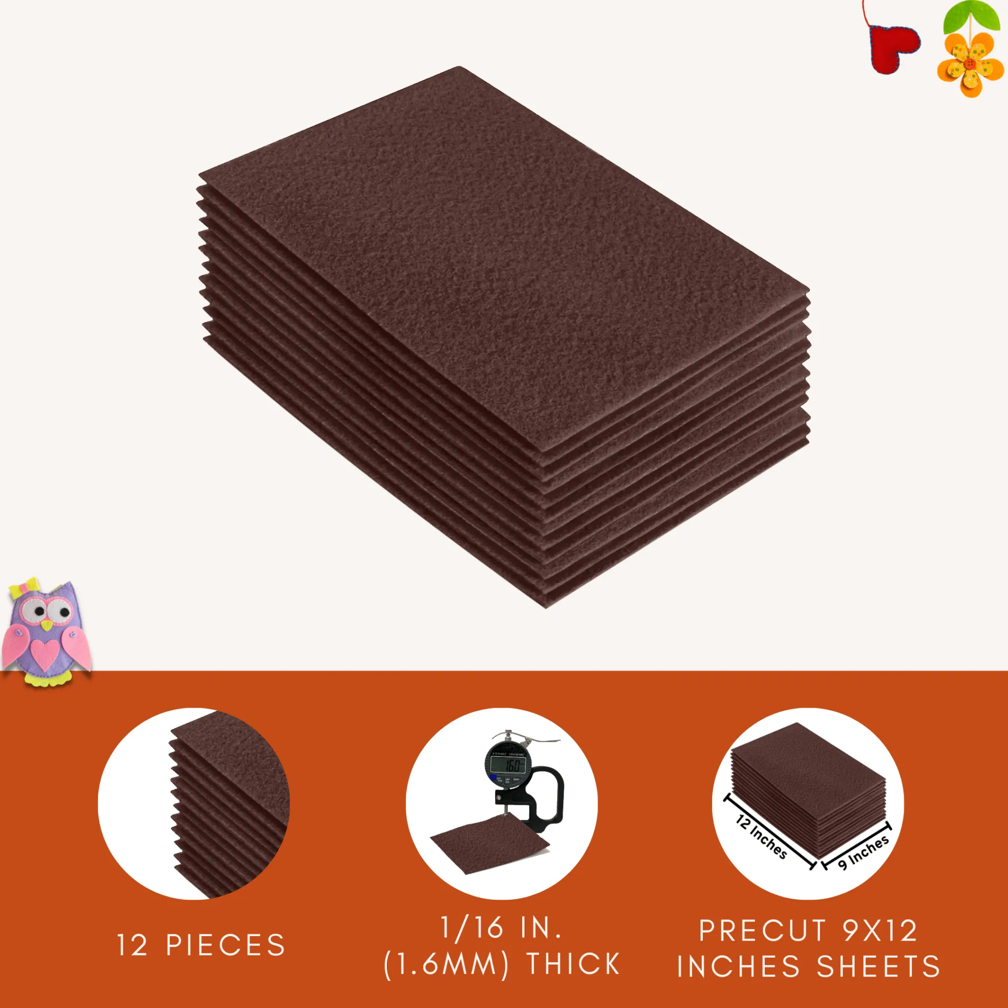 Acrylic Felt 9"X12" Sheet Packs | Light Brown