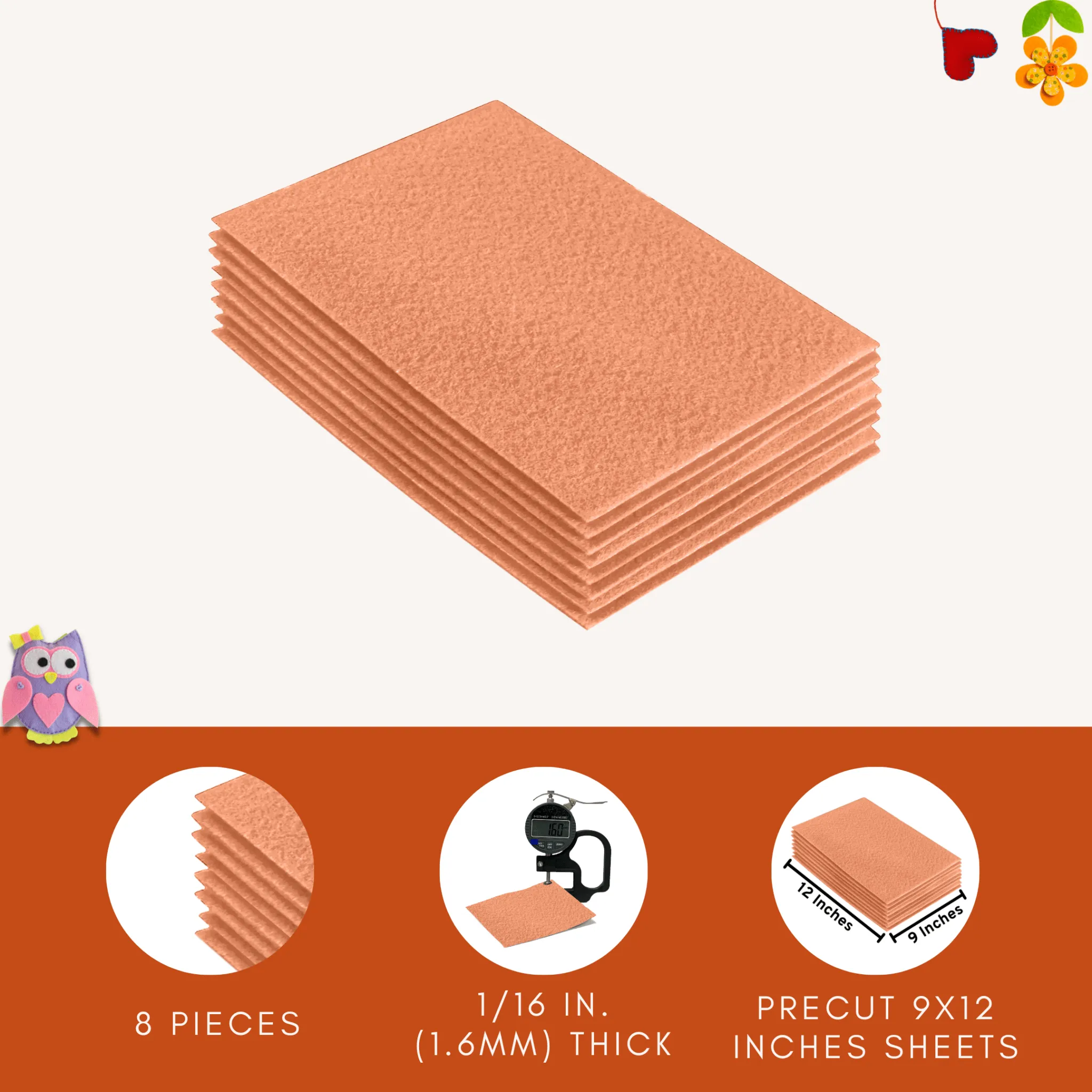 Acrylic Felt 9"X12" Sheet Packs | Lt Flesh