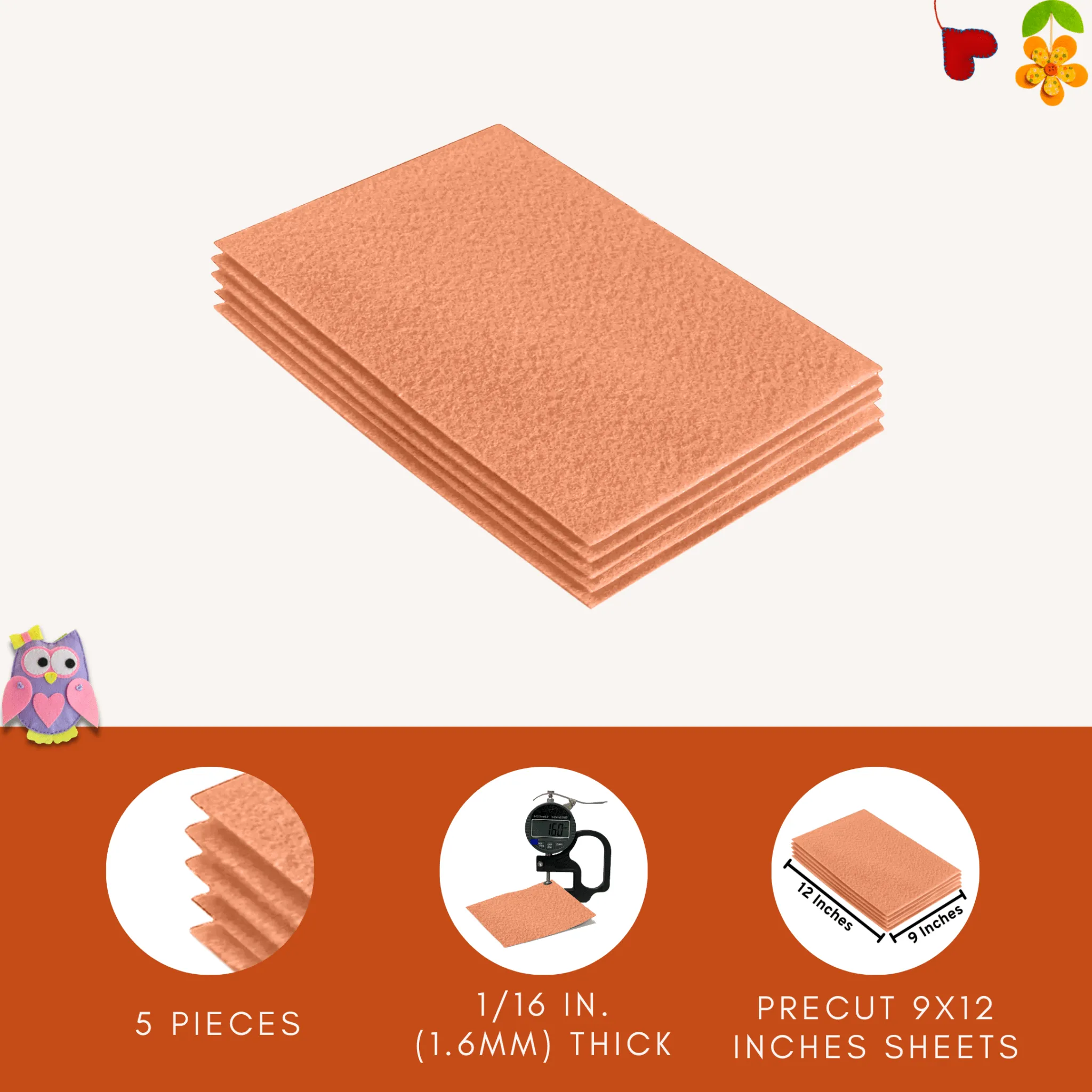 Acrylic Felt 9"X12" Sheet Packs | Lt Flesh