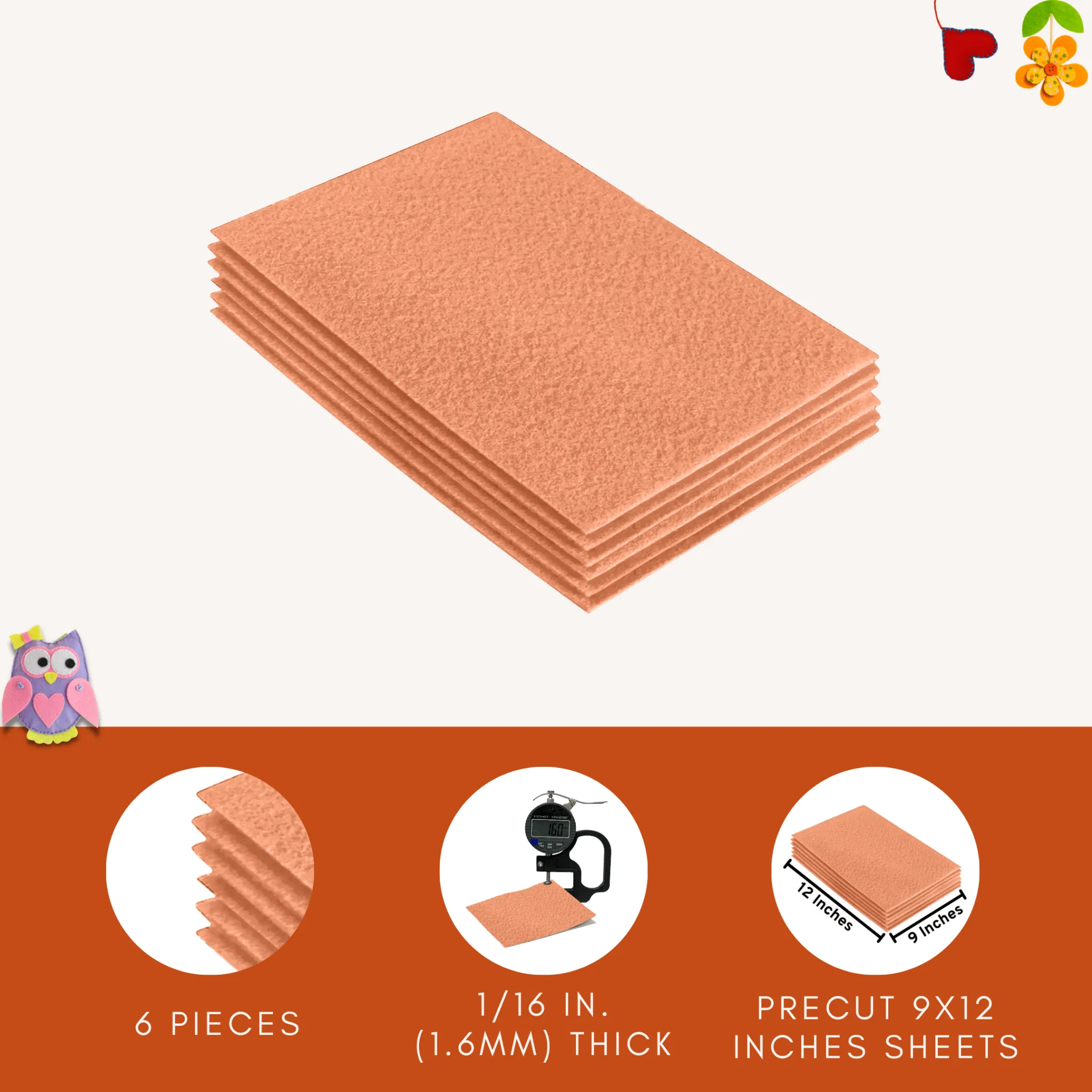 Acrylic Felt 9"X12" Sheet Packs | Lt Flesh