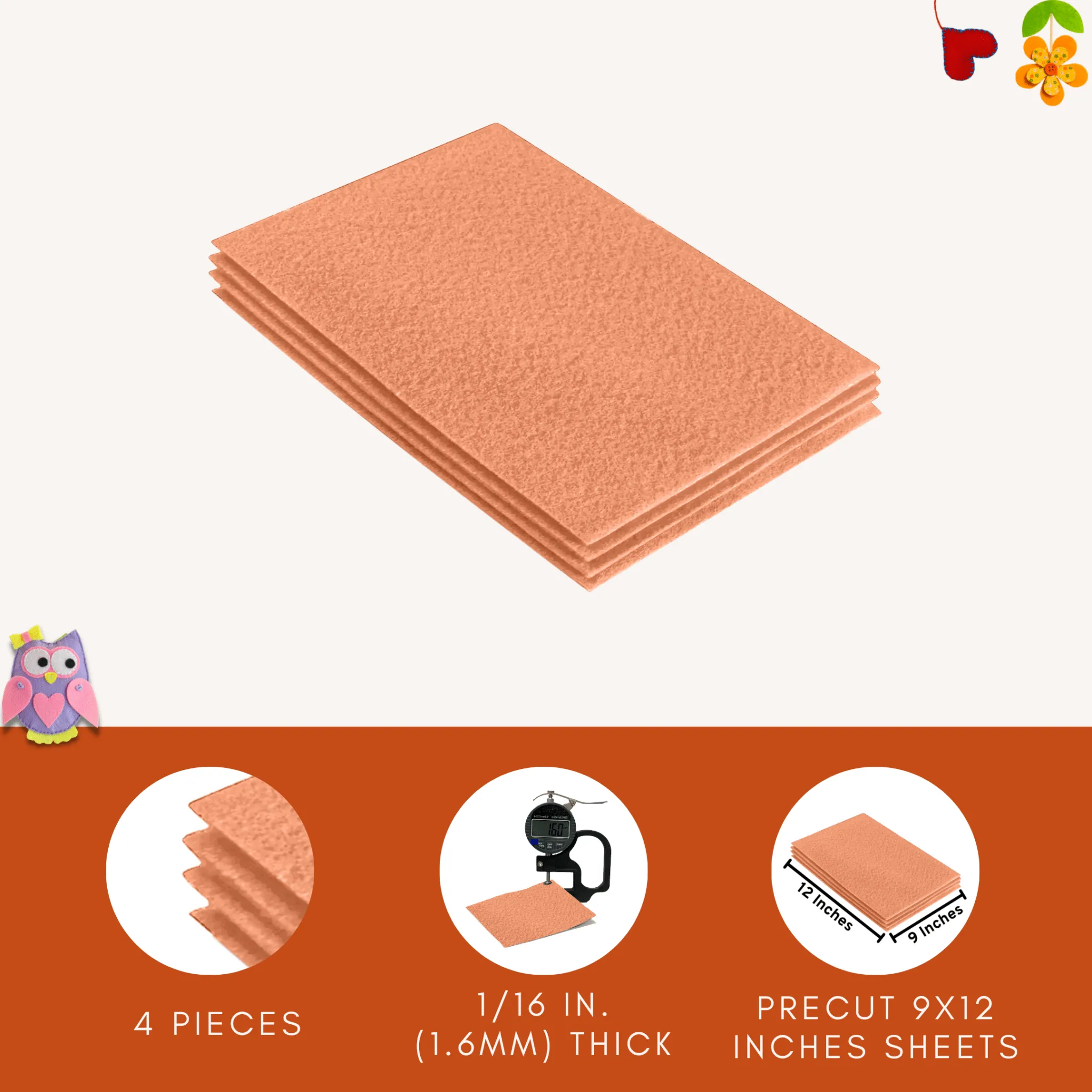 Acrylic Felt 9"X12" Sheet Packs | Lt Flesh