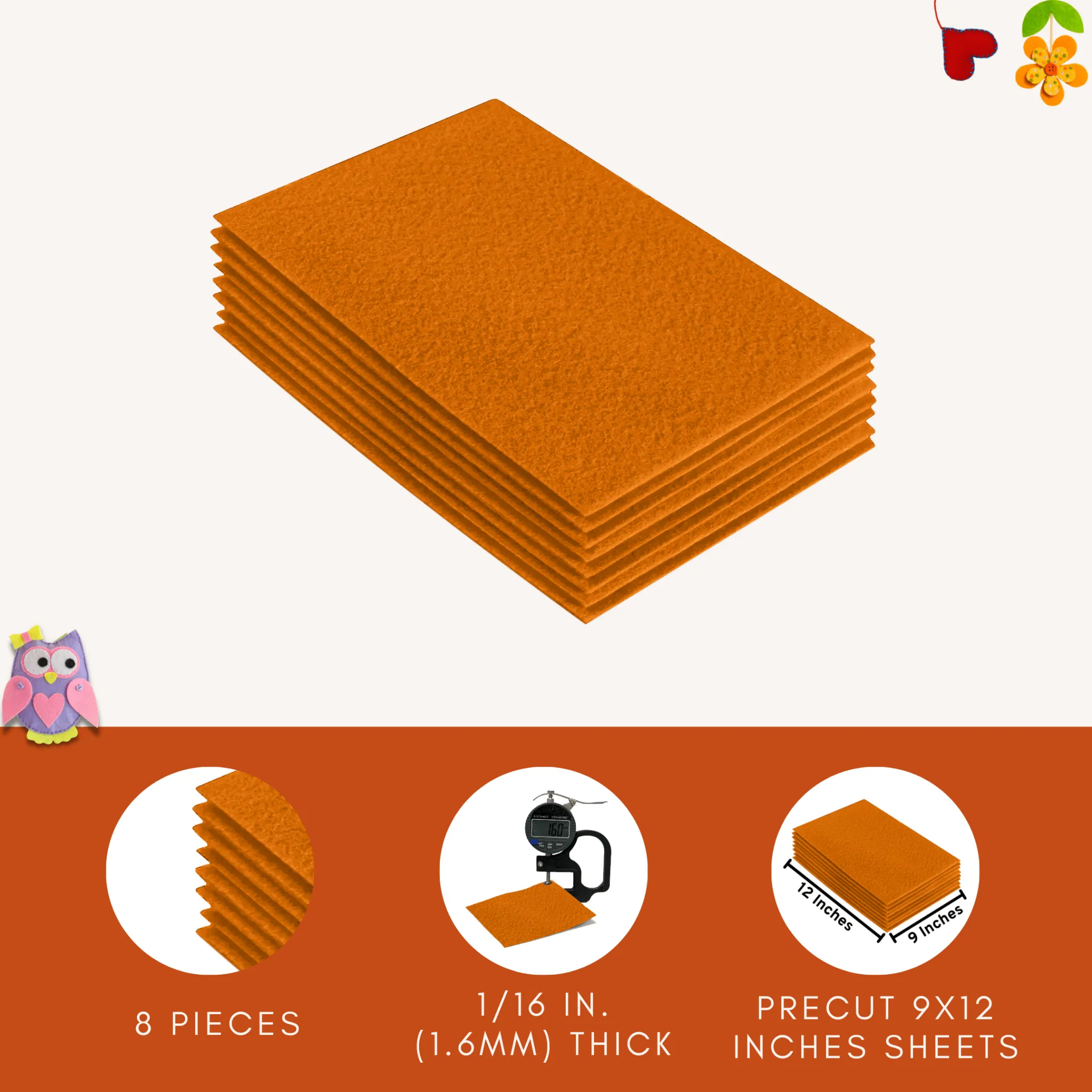 Acrylic Felt 9"X12" Sheet Packs | Mango