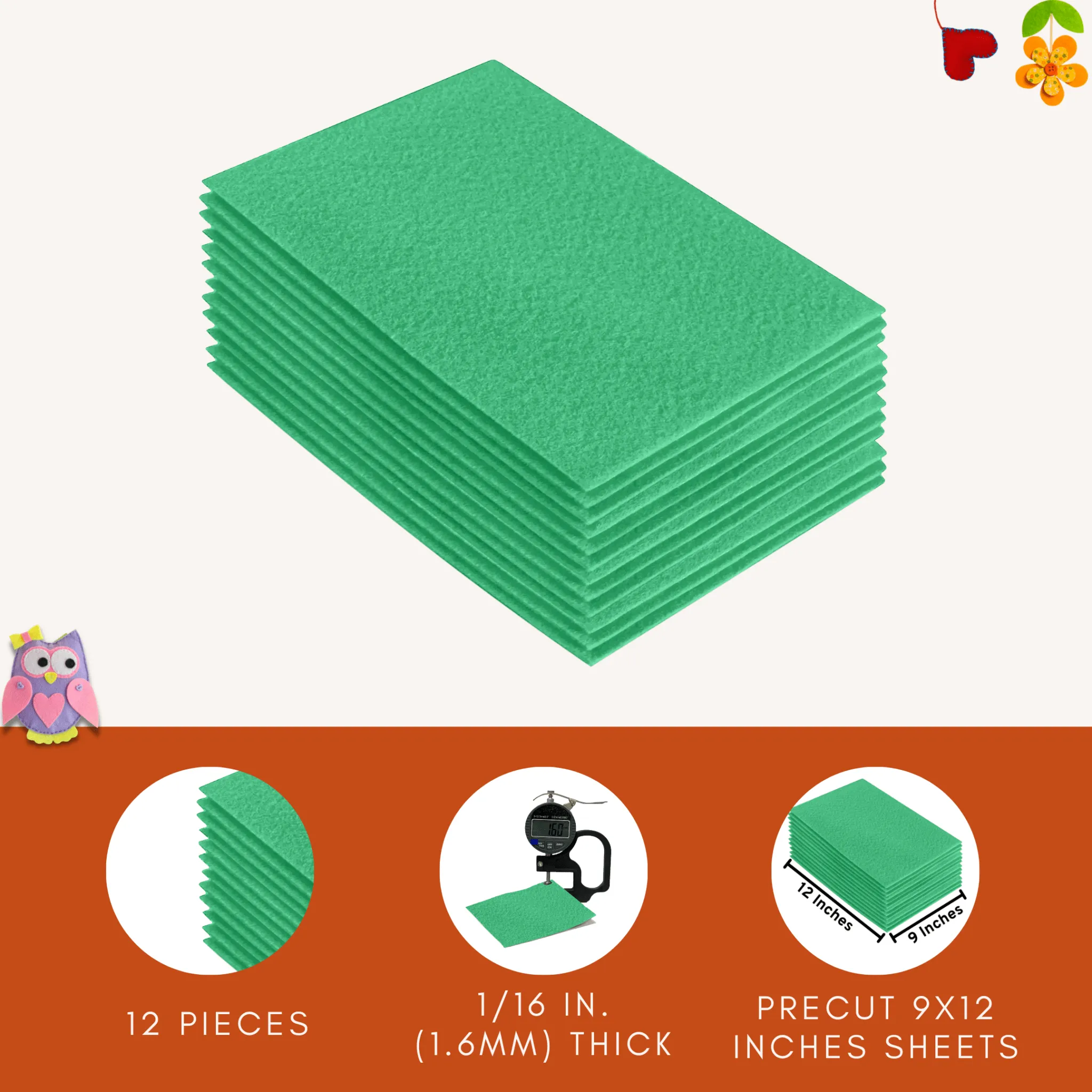 Acrylic Felt 9"X12" Sheet Packs | Mint