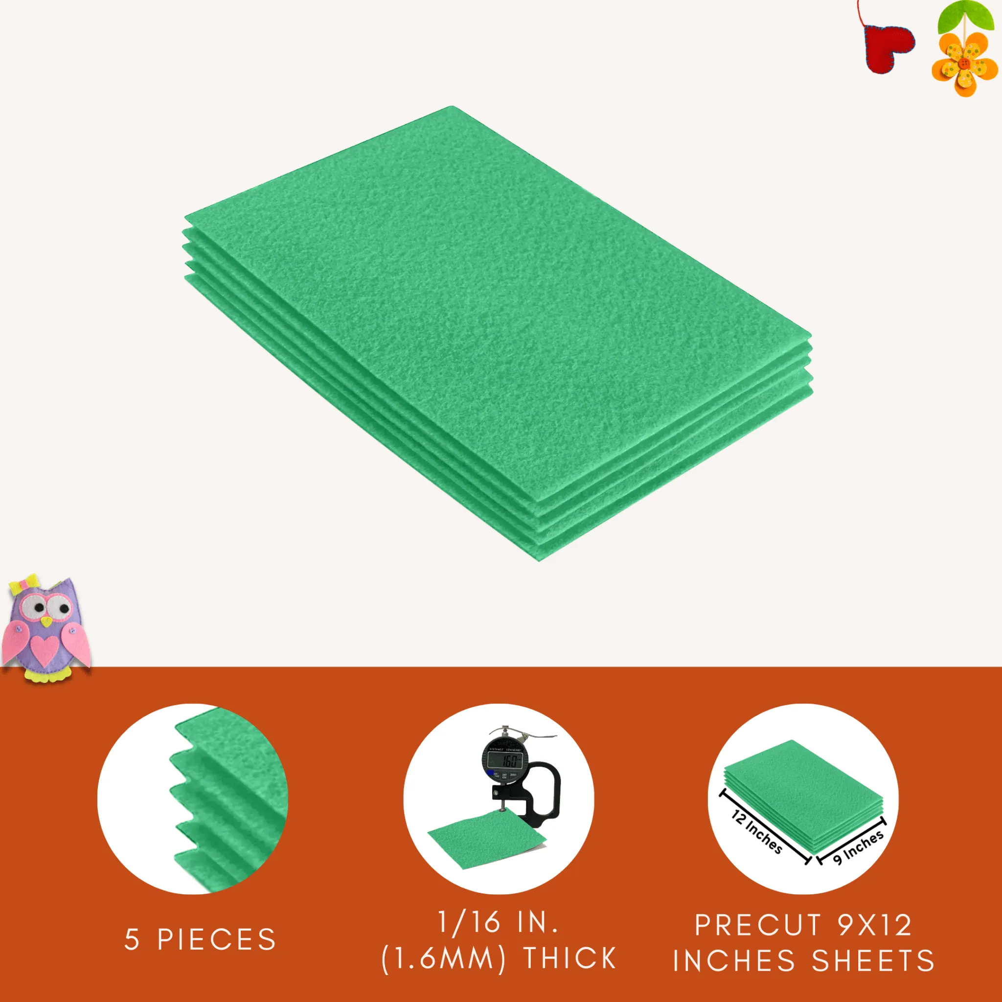 Acrylic Felt 9"X12" Sheet Packs | Mint