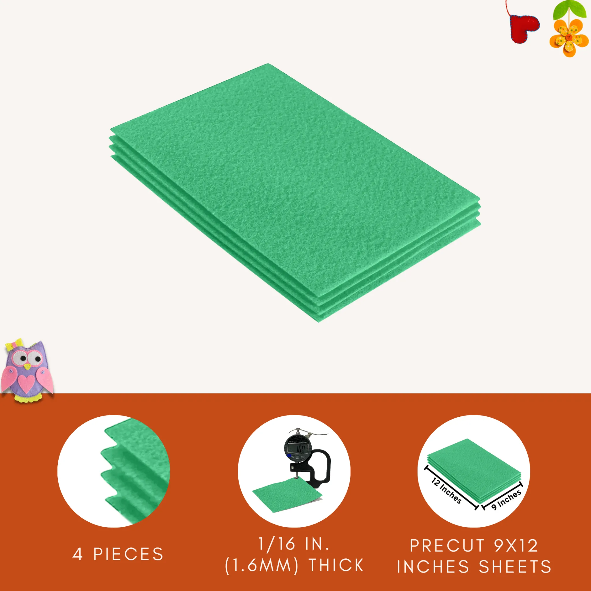 Acrylic Felt 9"X12" Sheet Packs | Mint