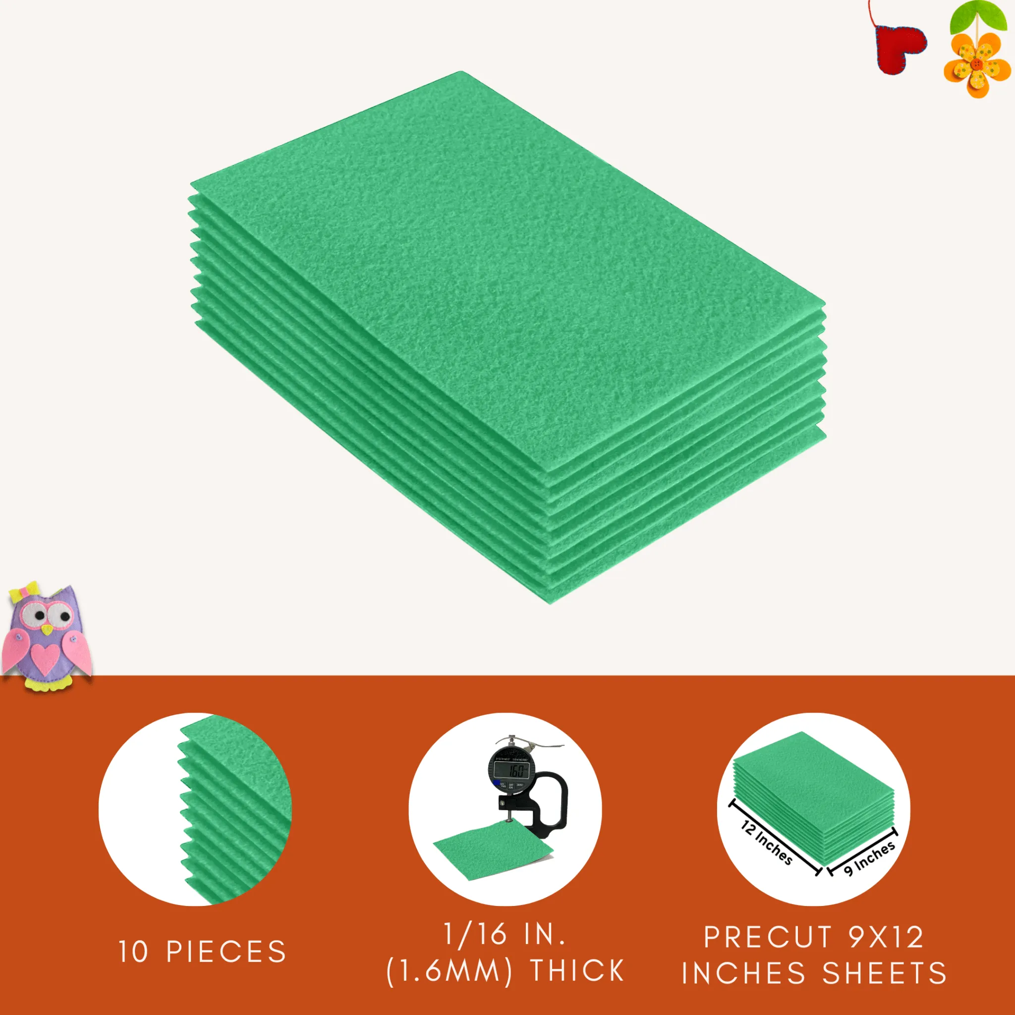 Acrylic Felt 9"X12" Sheet Packs | Mint