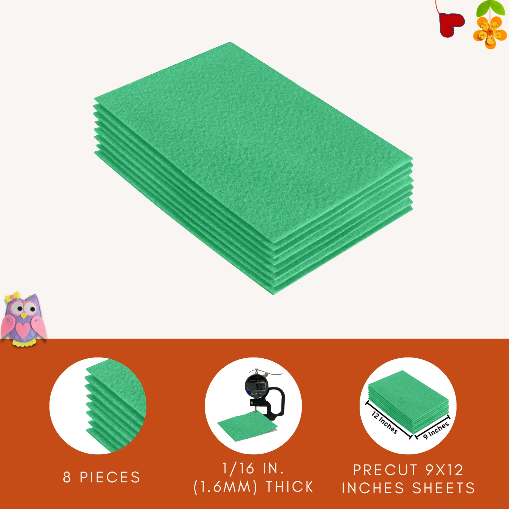 Acrylic Felt 9"X12" Sheet Packs | Mint