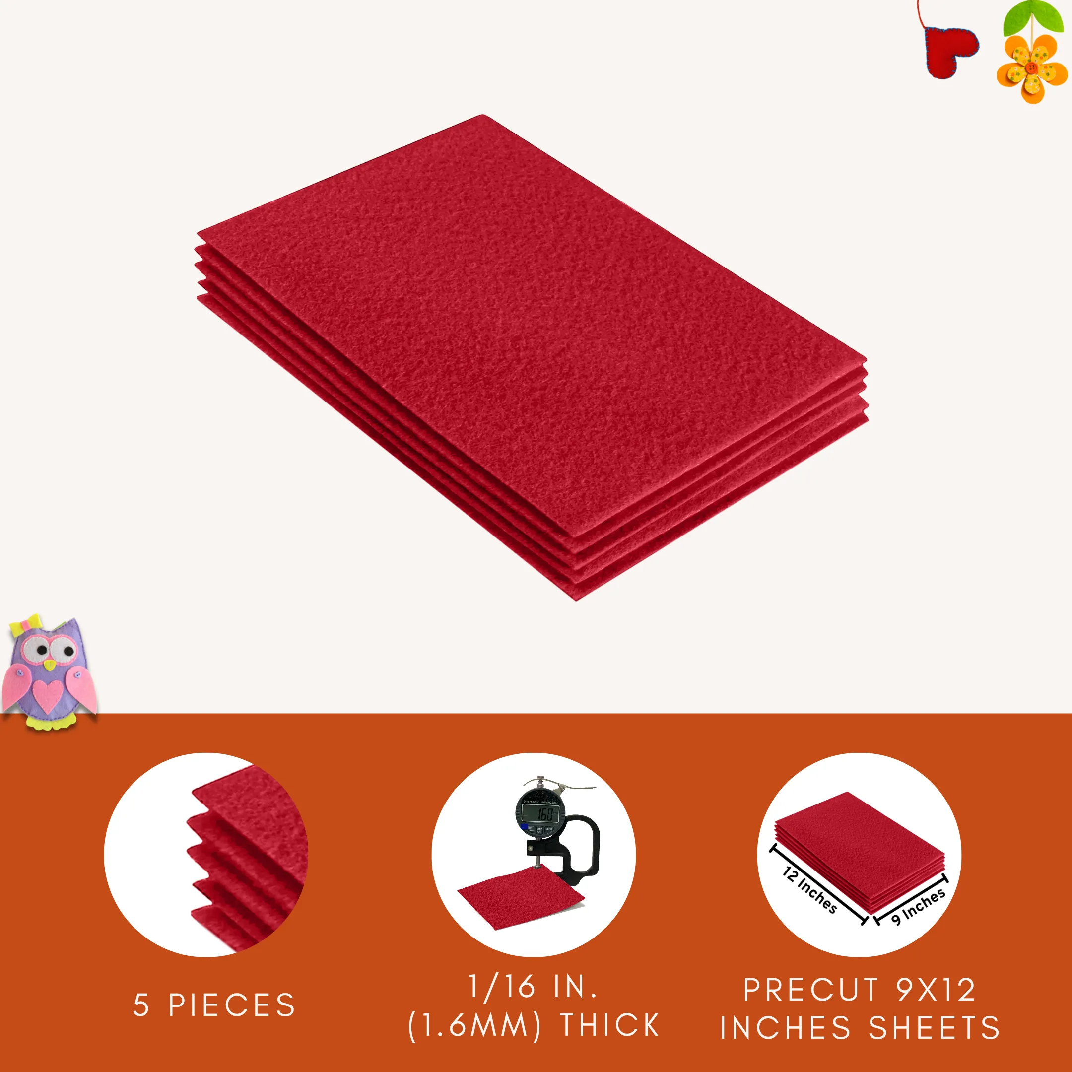 Acrylic Felt 9"X12" Sheet Packs | Red