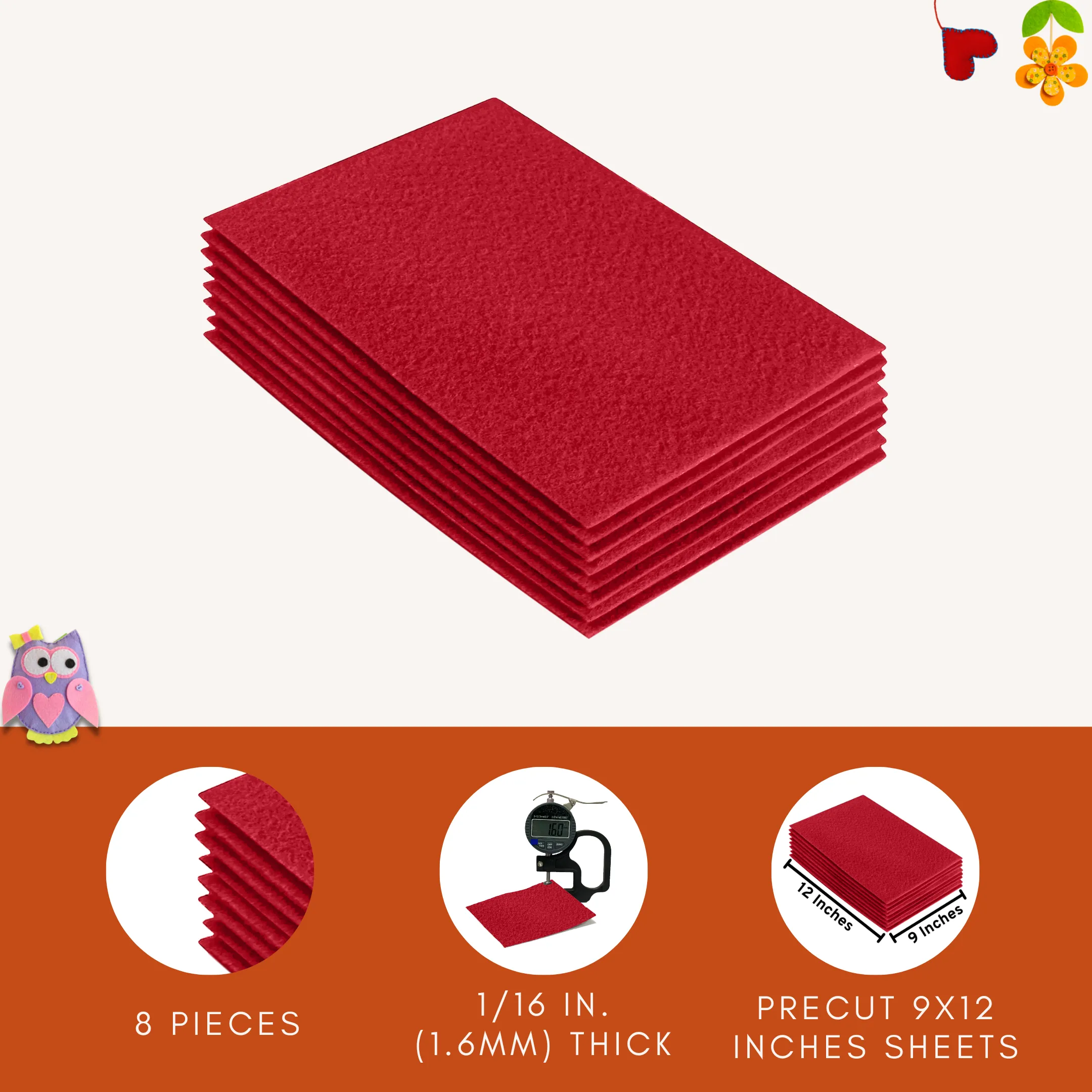 Acrylic Felt 9"X12" Sheet Packs | Red