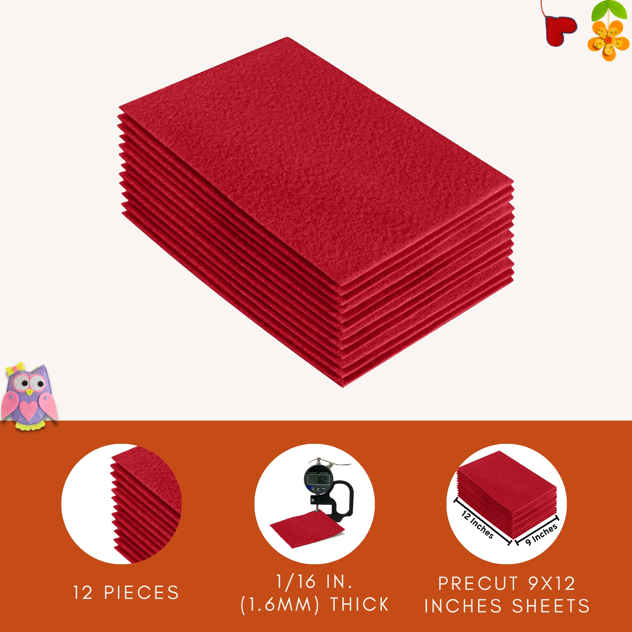 Acrylic Felt 9"X12" Sheet Packs | Red