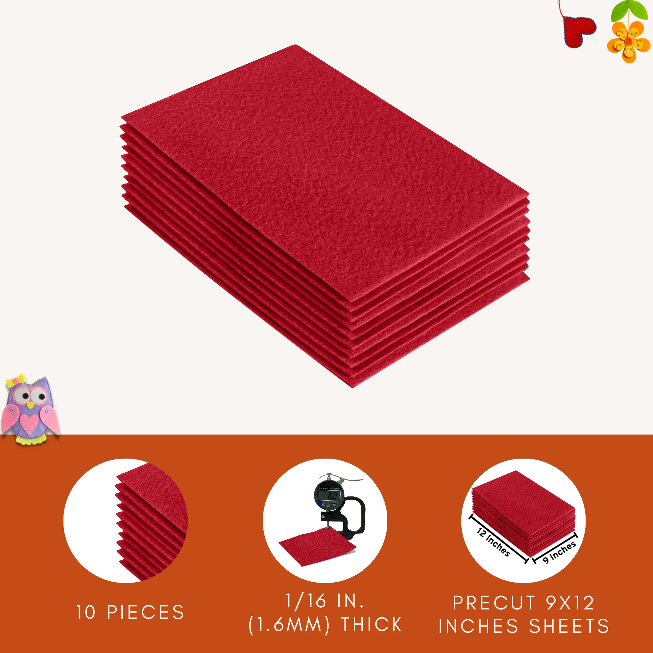 Acrylic Felt 9"X12" Sheet Packs | Red