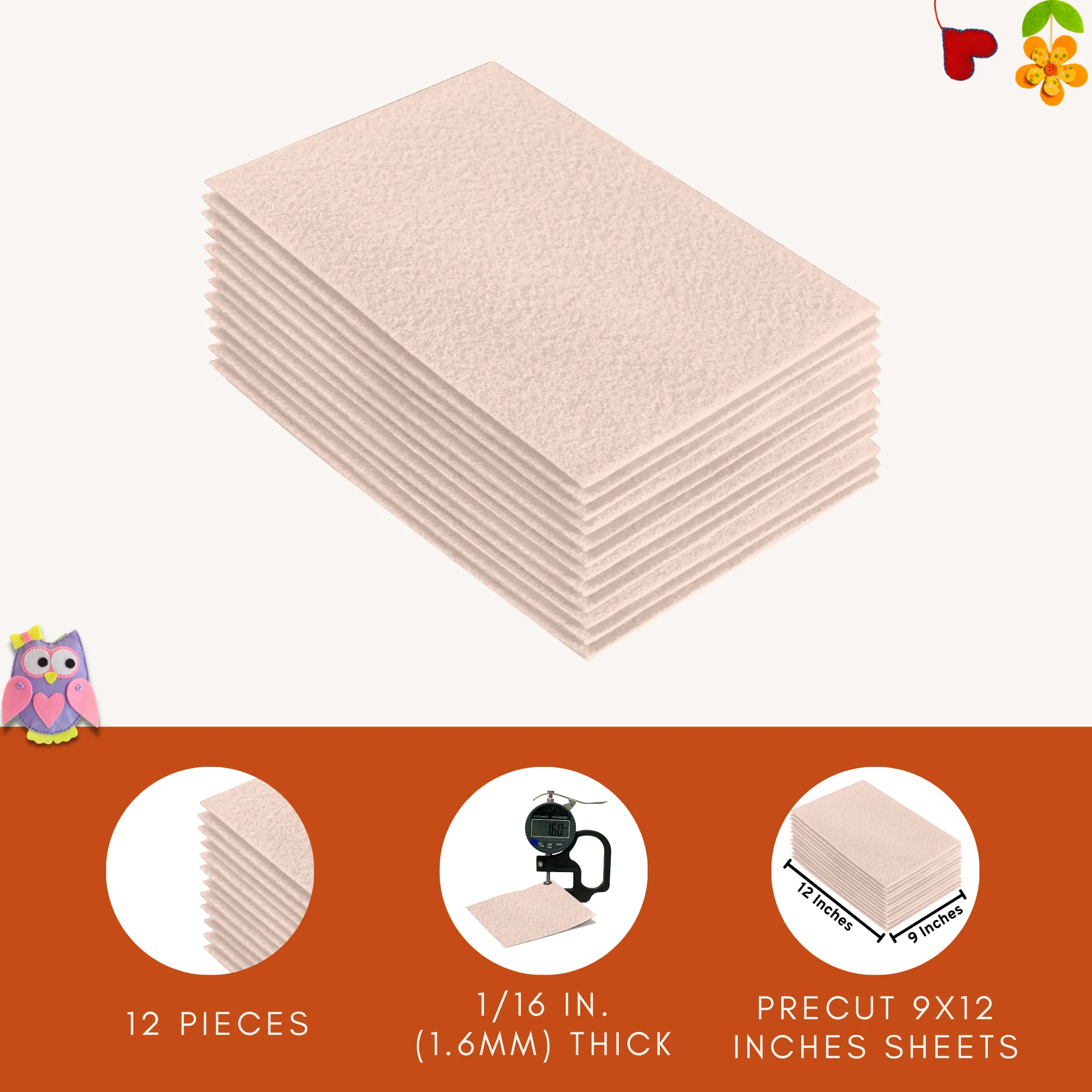 Acrylic Felt 9"X12" Sheet Packs | Sand