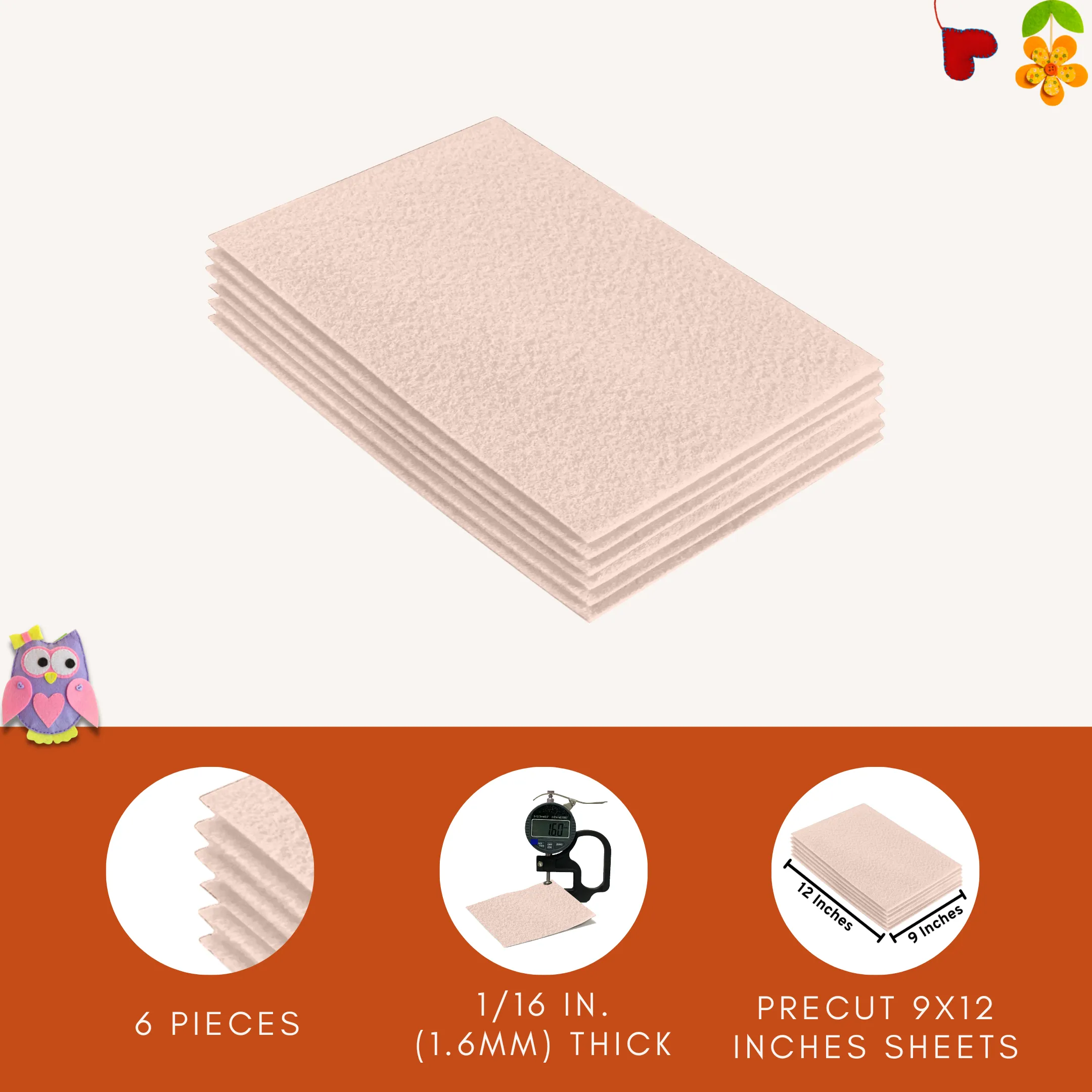 Acrylic Felt 9"X12" Sheet Packs | Sand