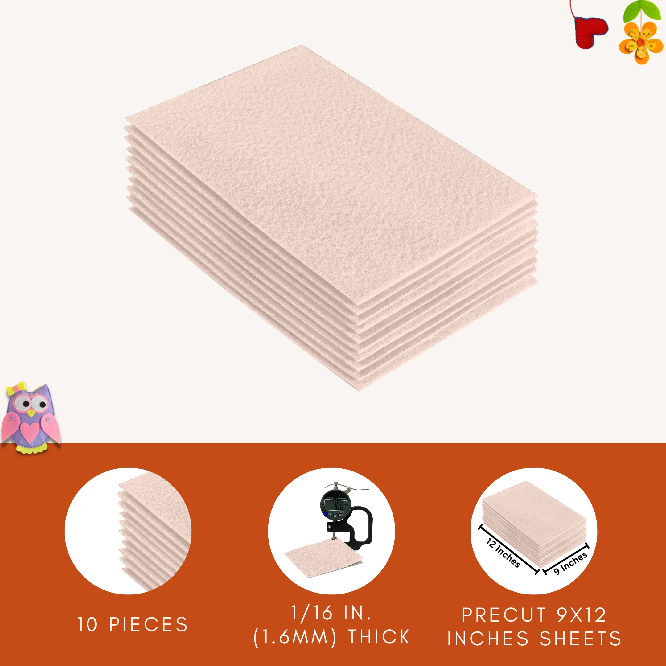 Acrylic Felt 9"X12" Sheet Packs | Sand