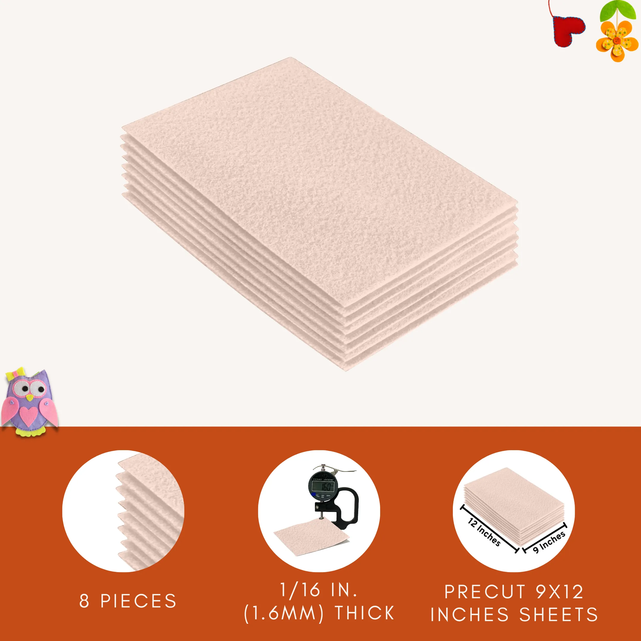 Acrylic Felt 9"X12" Sheet Packs | Sand