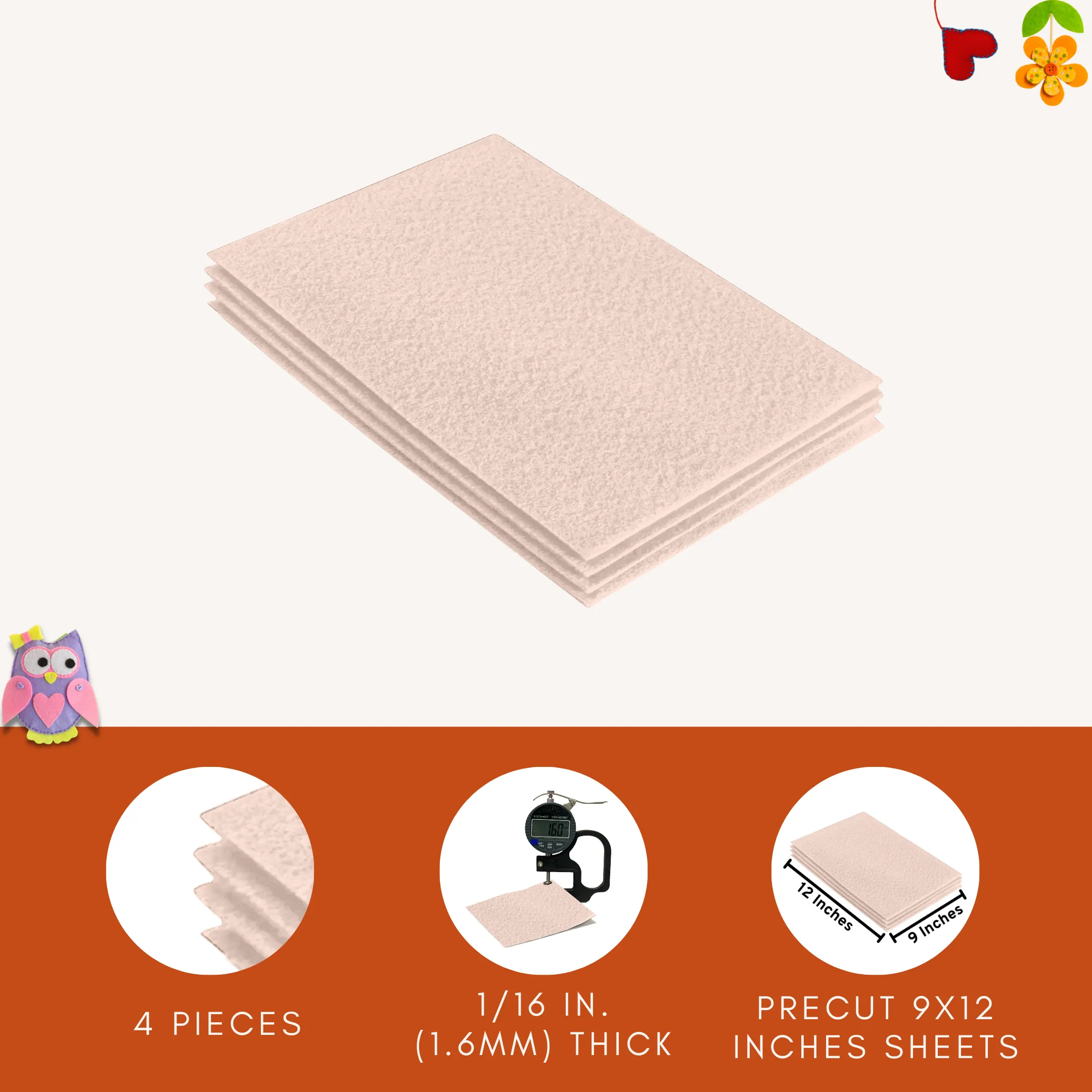 Acrylic Felt 9"X12" Sheet Packs | Sand