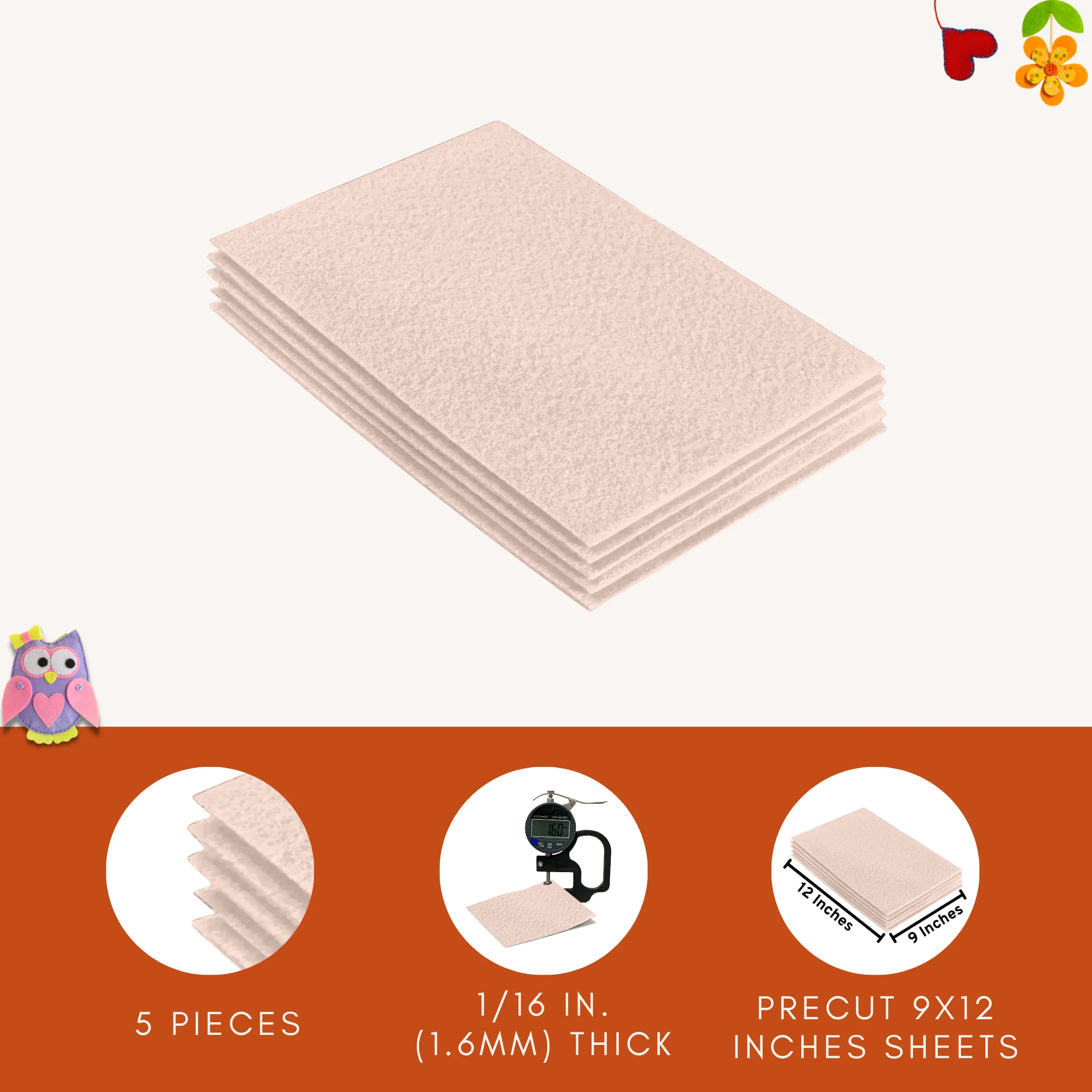 Acrylic Felt 9"X12" Sheet Packs | Sand