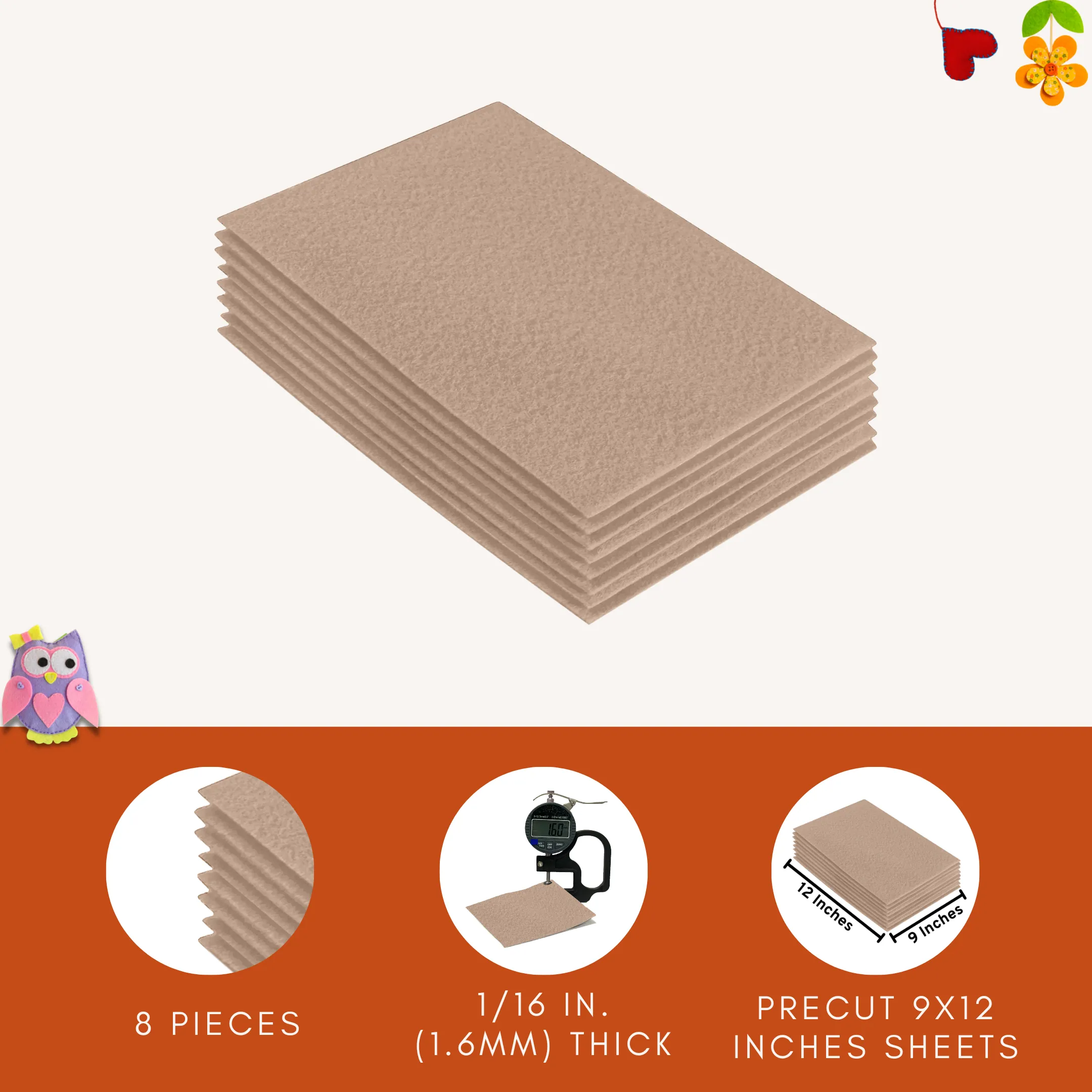 Acrylic Felt 9"X12" Sheet Packs | Sandy