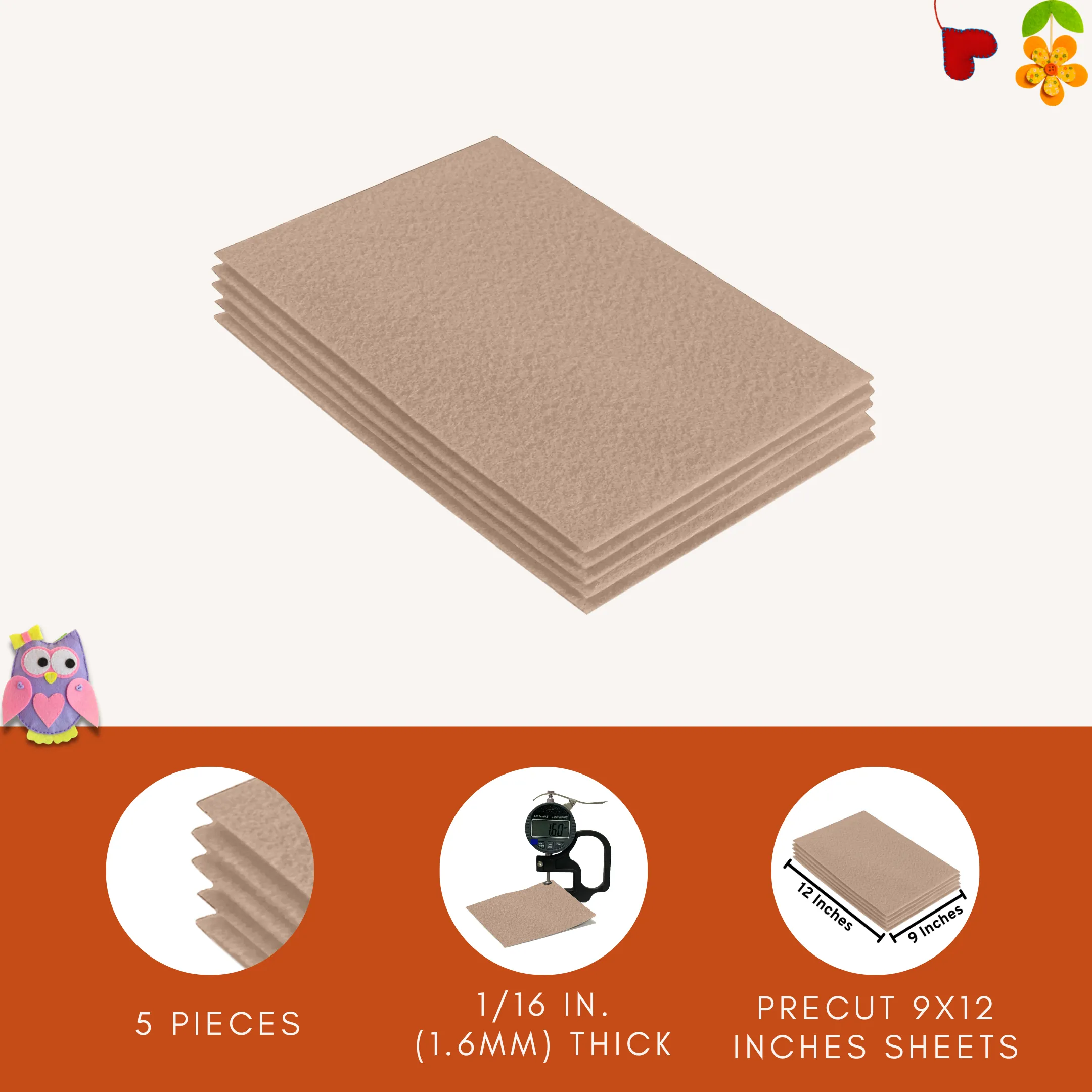 Acrylic Felt 9"X12" Sheet Packs | Sandy