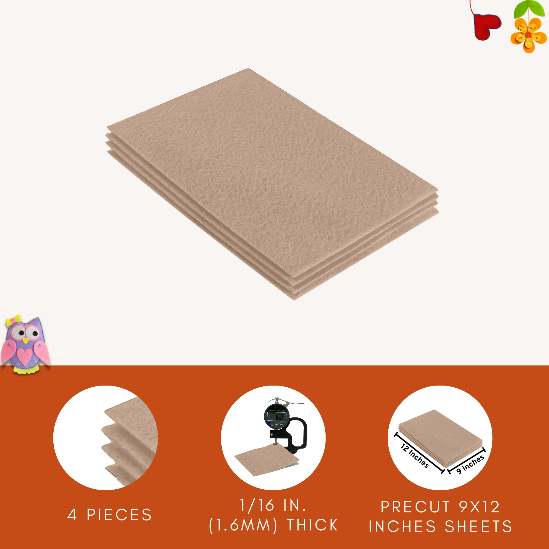 Acrylic Felt 9"X12" Sheet Packs | Sandy