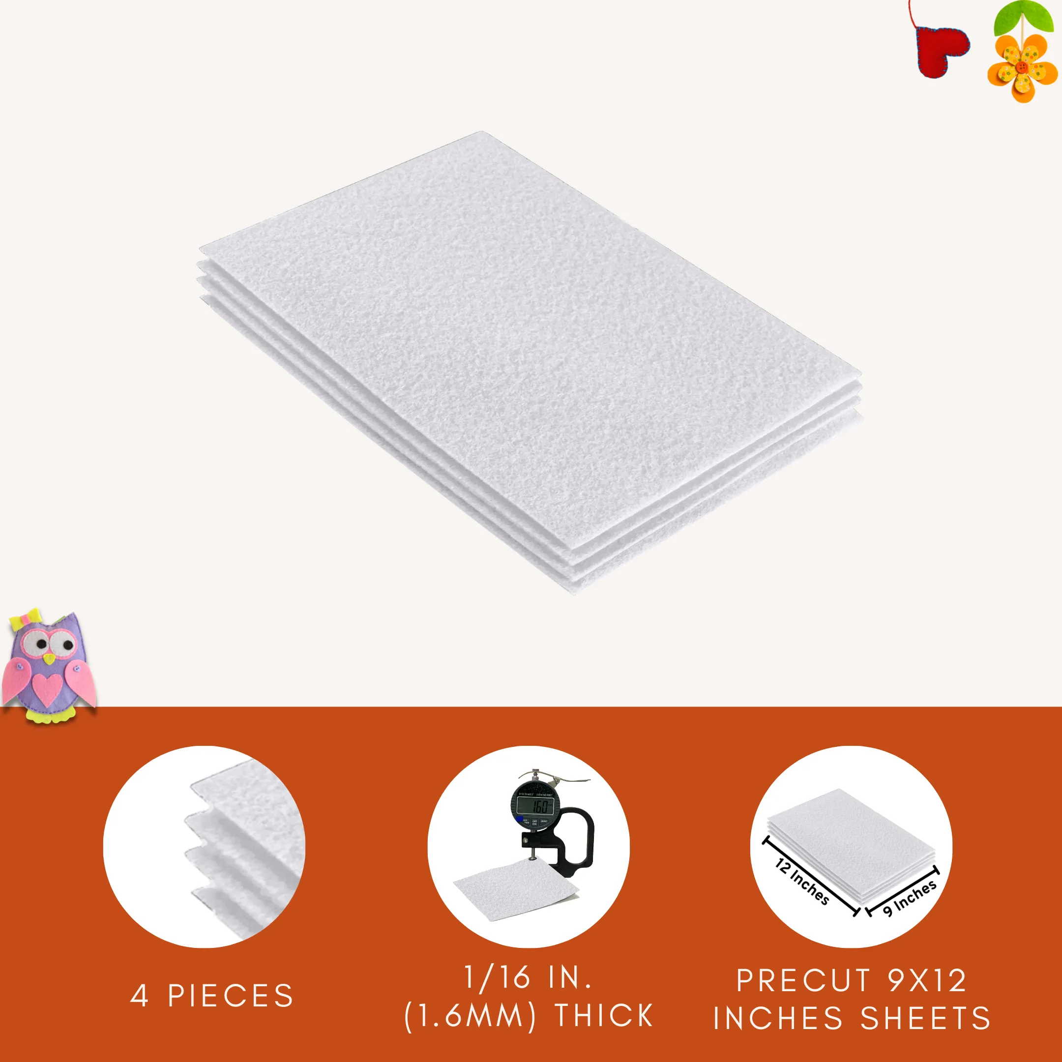 Acrylic Felt 9"X12" Sheet Packs | White